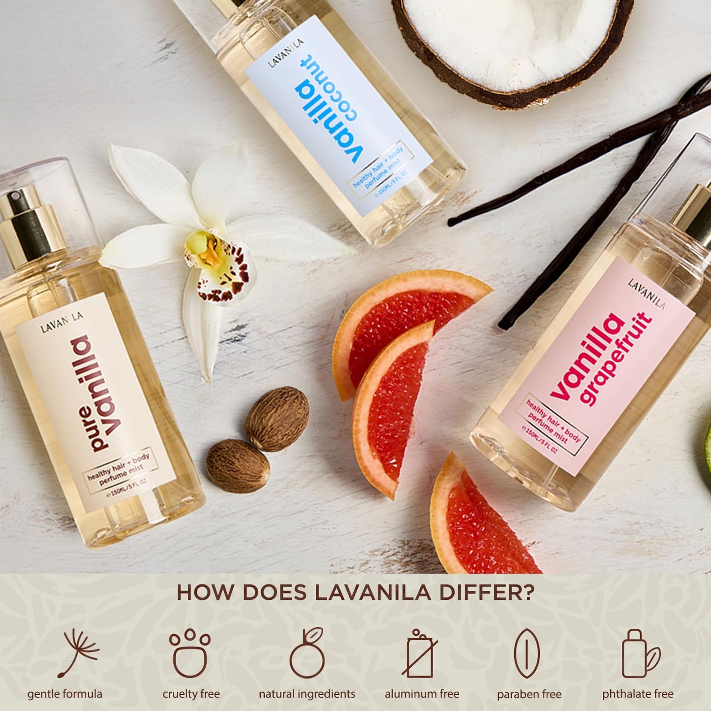 Lavanila Pure Vanilla Healthy Hair + Body Perfume Mist, 5 Fl Oz - Sweet & Warm Fragrance Spray Formulated with Jojoba Oil, Madagascar Vanilla, Tonka Beauty & Personal Care Lavanila