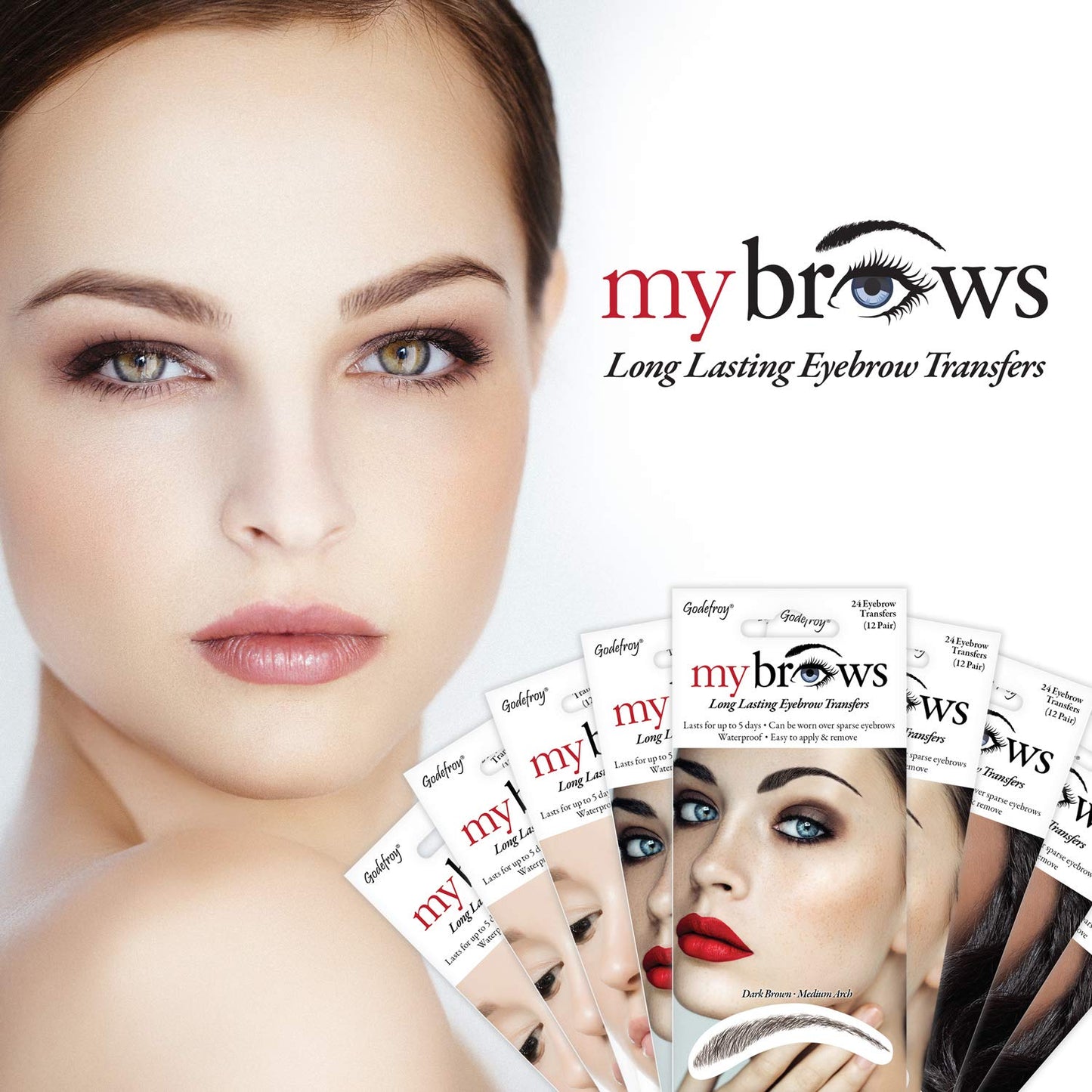 Godefroy MyBrows Long Lasting Eyebrow Transfers, Medium Arch, Natural Black, 12-Pairs of Brows Beauty & Personal Care Godefroy