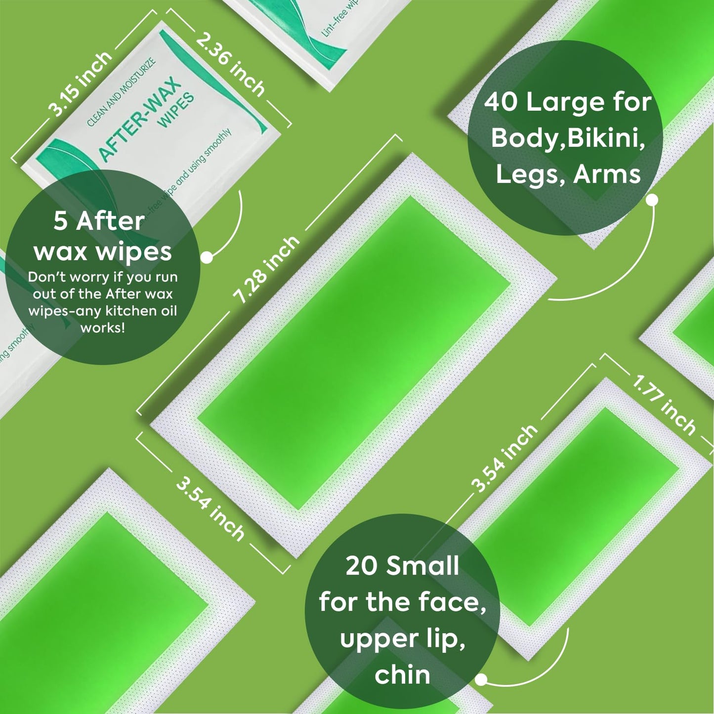 Evervines Facial & Body Wax Strips Kit - 60 PCS (40 Body & 20 Facial) for Hair Removal with 5 Oil Wipes - Removes Lip, Chin, Eyebrows, Bikini, Legs Beauty and Personal Care Evervines