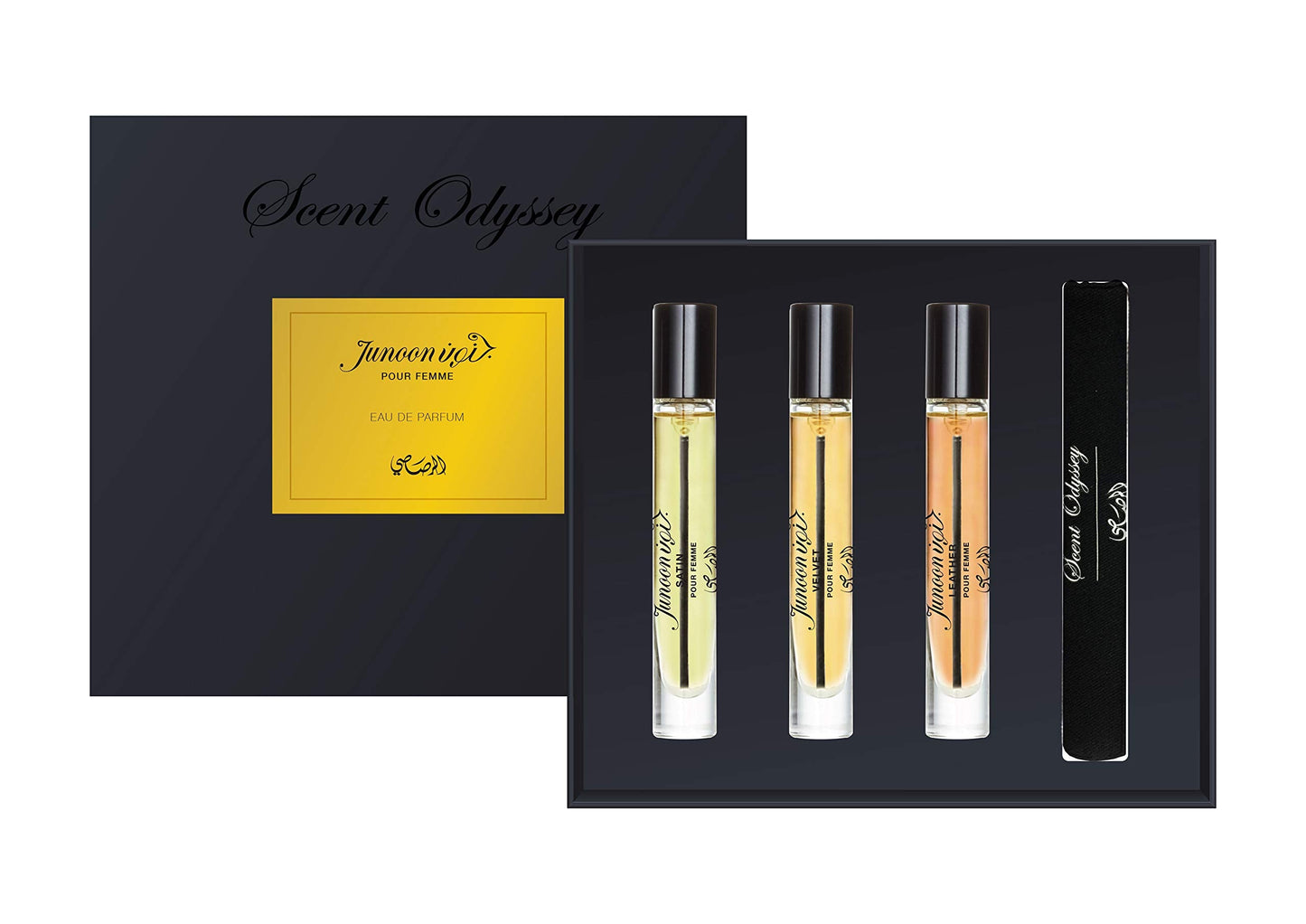 Rasasi Scent Odyssey - Junoon for Women - 3 Pc Gift Set 0.25oz Satin EDP Spray, 0.25oz Velvet EDP Spray, 0.25oz Leather EDP Spray Beauty & Personal Care RASASI