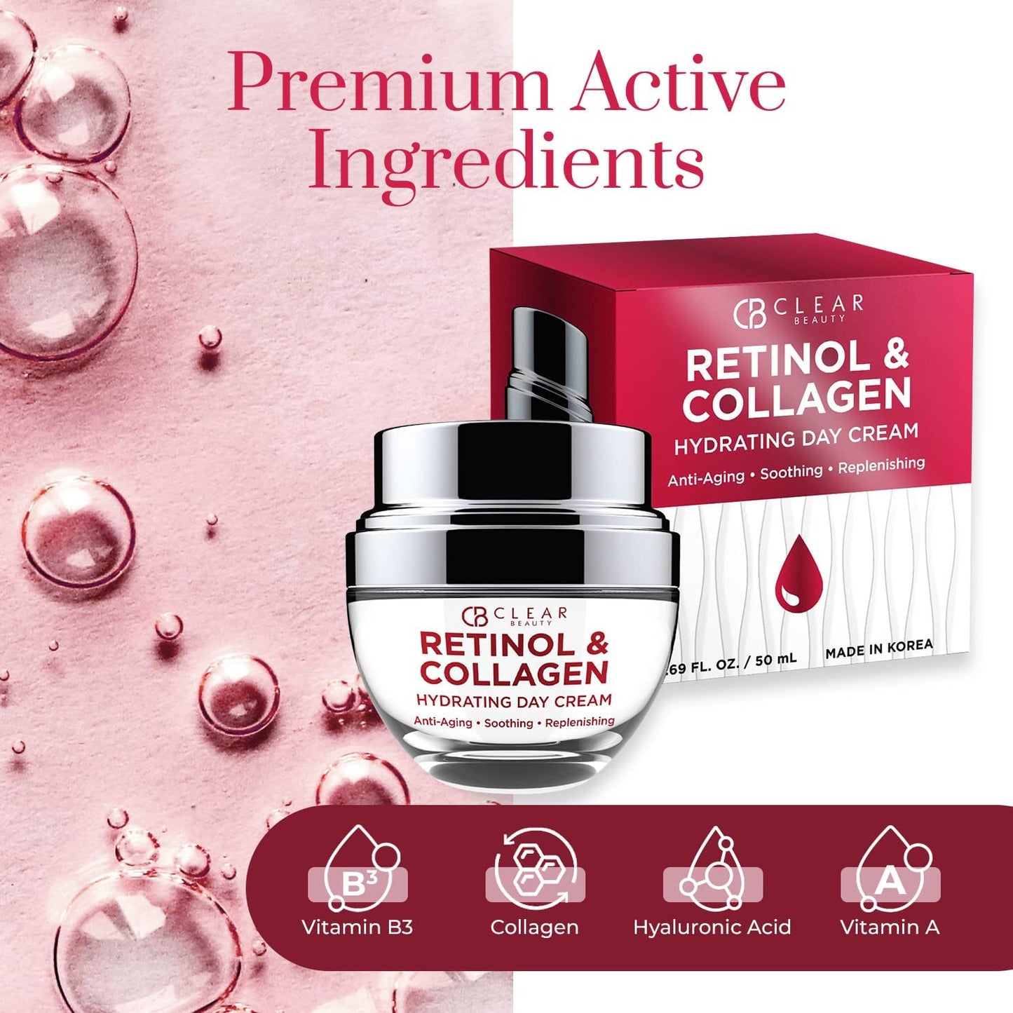 Clear Beauty Retinol & Collagen Face Moisturizer - Dermatologist Tested, Anti Aging Korean Skin Care - Firming Day Cream, Smooths Lines, Hydrates Beauty & Personal Care Clear Beauty