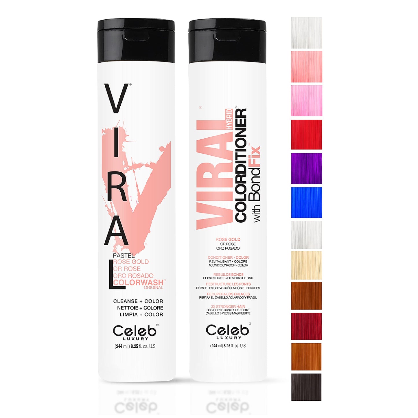 Celeb Luxury Viral Duo Color Depositing Colorwash Shampoo & Conditioner Set + Bondfix Bond Rebuilder, Semi Permanent Hair Color, Vegan Hair Dye, Rose Beauty & Personal Care Celeb Luxury