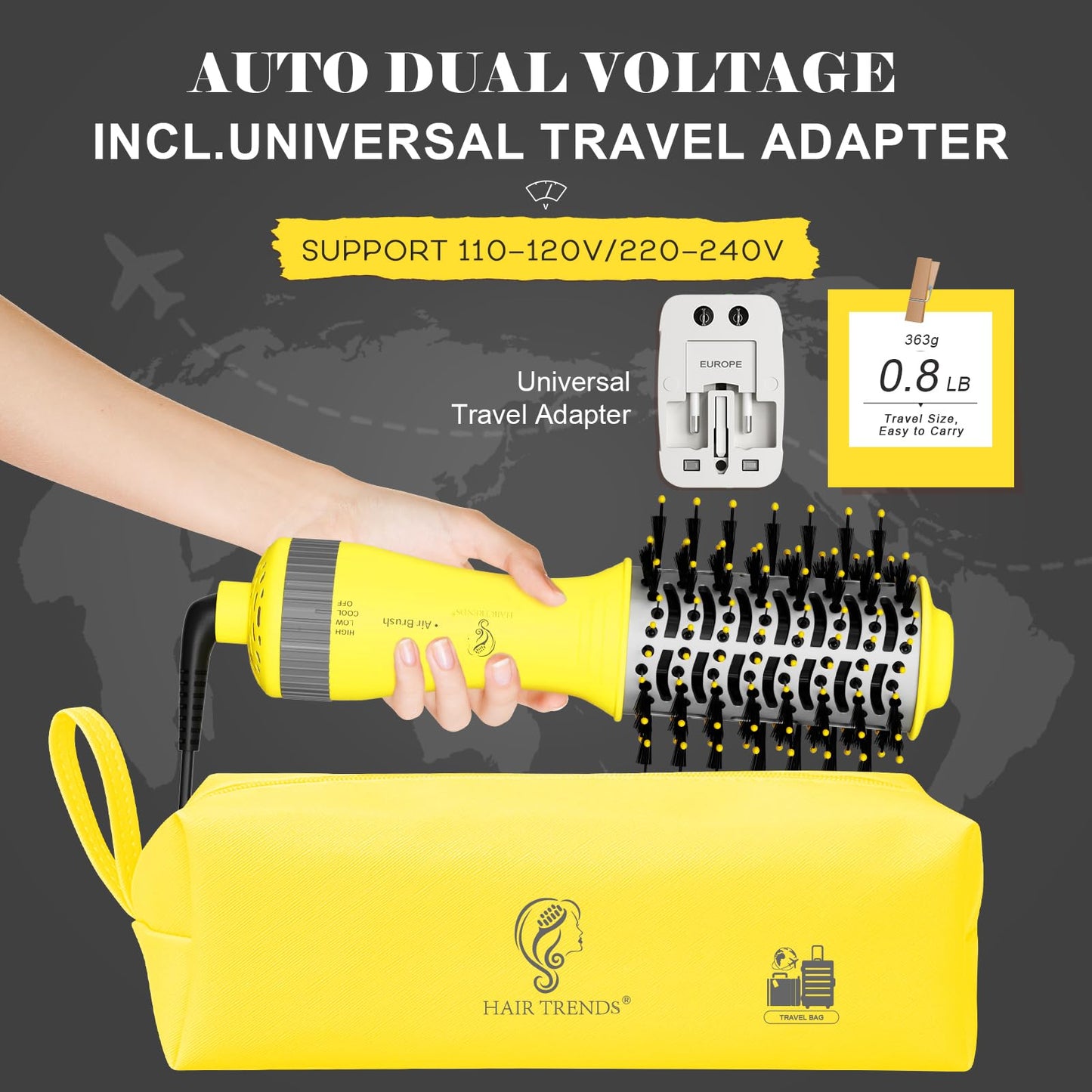 Auto Dual Voltage Hair Dryer Brush with European Travel Plug Beauty and Personal Care Hair trends