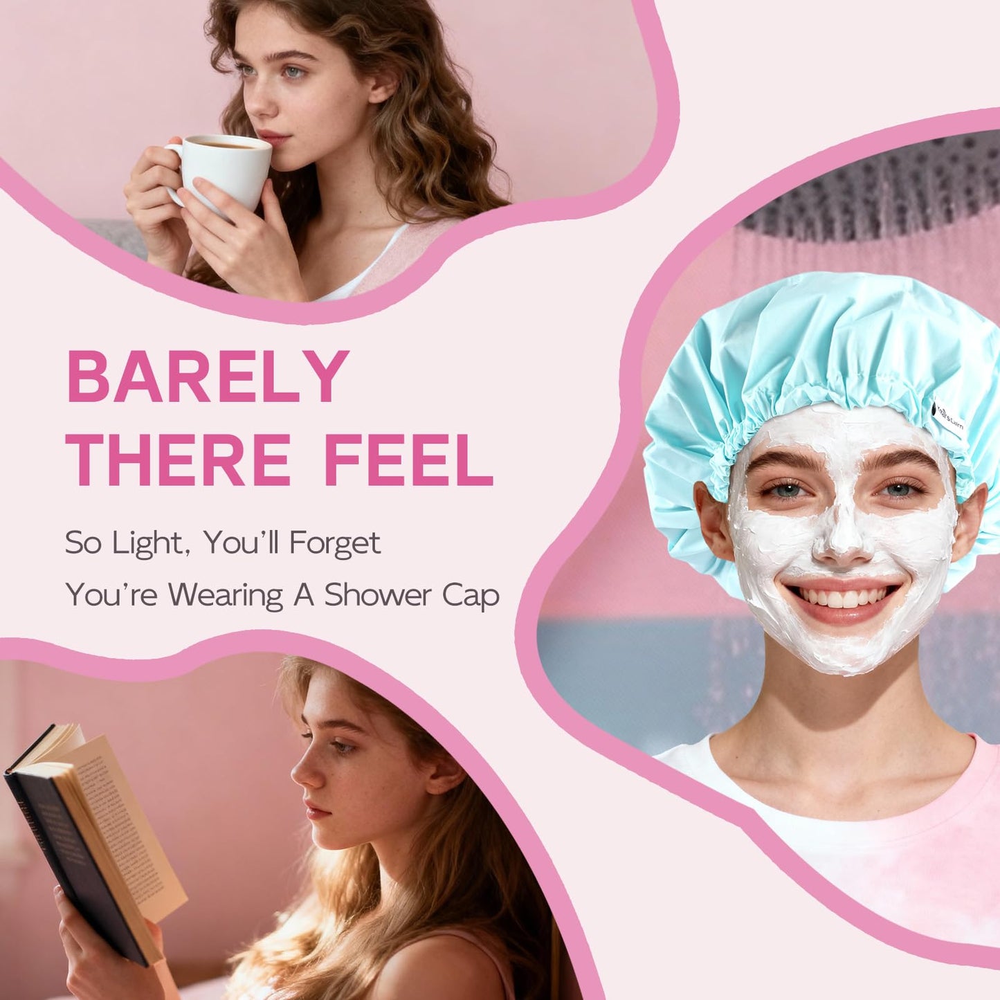 Years Calm Shower Cap for Women Waterproof Reusable - 27g Ultra Lightweight Double-Layer Shower Bonnet, Secure Fit for Long, Curly Hair, Travel & Spa Beauty and Personal Care Years calm