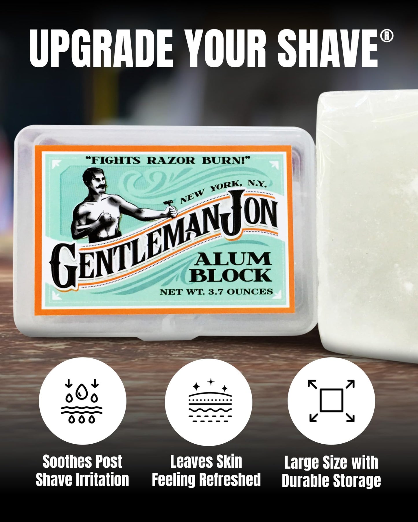 Gentleman Jon 3.7 Ounce Alum Block in Plastic Case - Upgrade Your Shave - Soothing Aftershave Solution for Shaving Razor Burn Relief - Travel Friendly Beauty and Personal Care Gentleman Jon