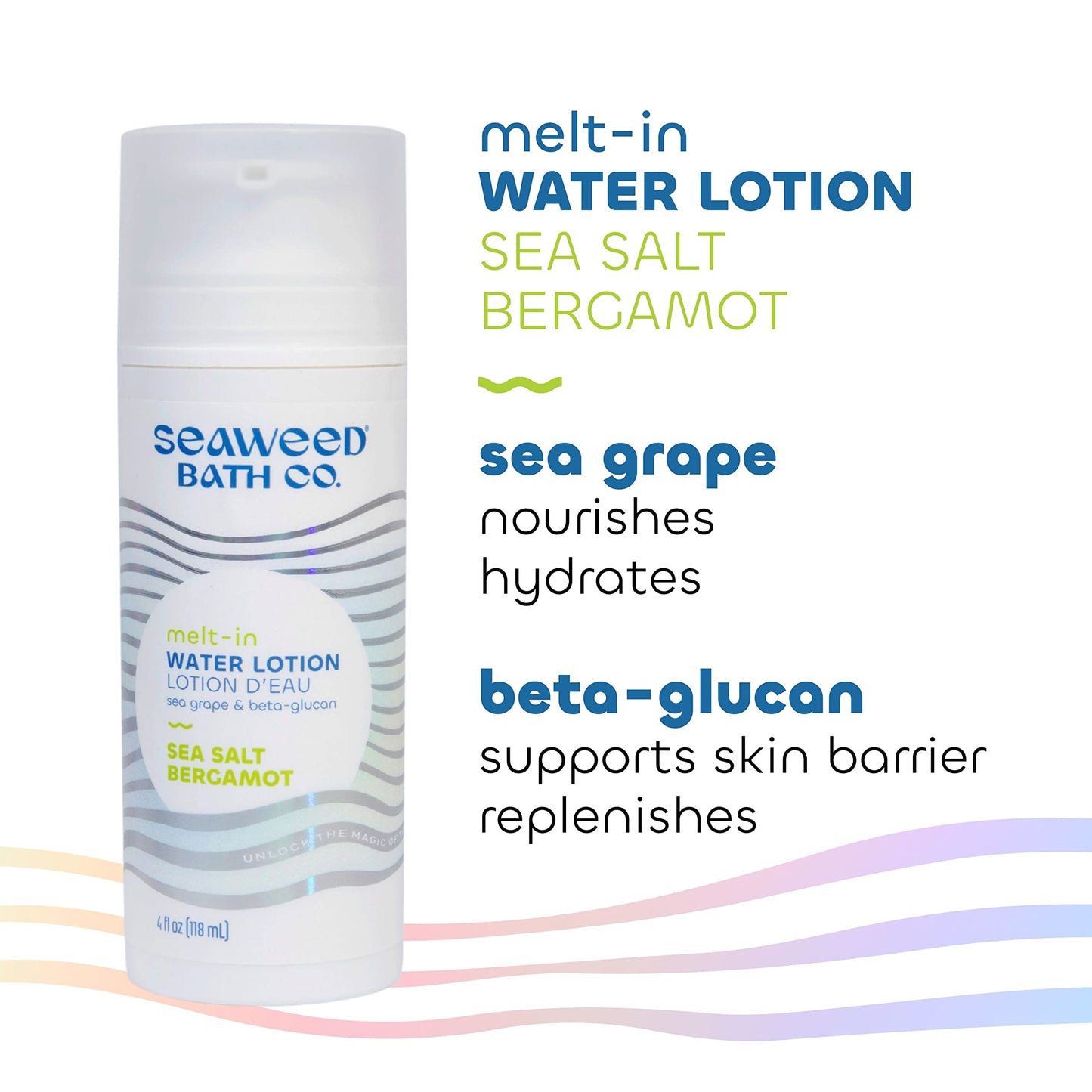 Seaweed Bath Co. Melt-In Water Lotion, Sea Salt Bergamot Scent, 4 Ounce, Sustainably Harvested Seaweed, Sea Grape, Beta-Glucan Beauty & Personal Care The Seaweed Bath Co.
