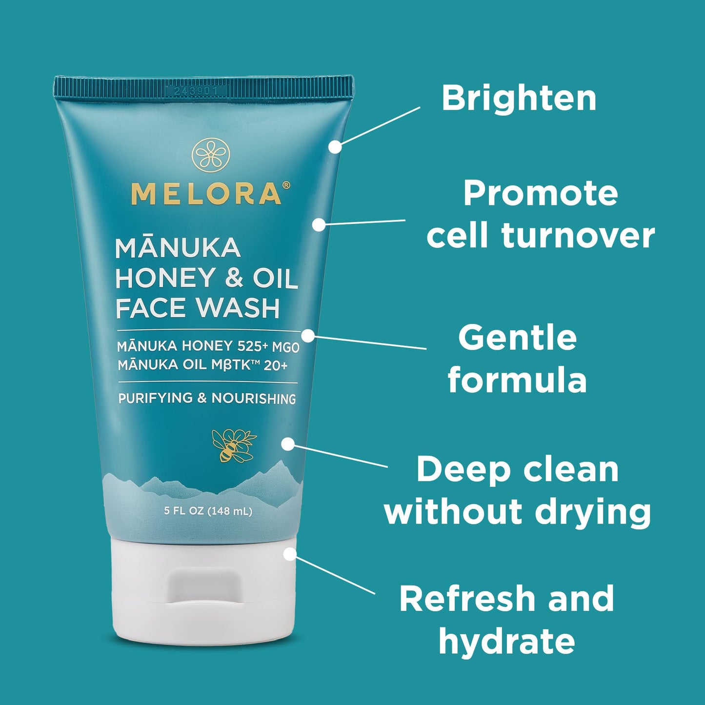 MELORA Manuka Honey Face Wash (5 Oz), Daily Skin Care Facial Cleanser & Makeup Remover with Manuka Honey & Oil for Dry or Sensitive Skin - Anti-Aging Beauty & Personal Care MELORA