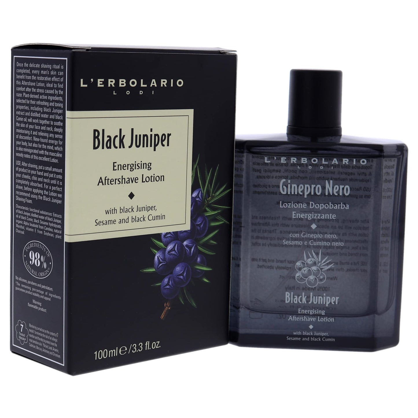 L'Erbolario Energizing After Shave Lotion - Hydrating Aftershave for Men for Soothed Face and Neck - Woody Post Shave Cream - Black Juniper - 3.3 oz Beauty and Personal Care L'Erbolario