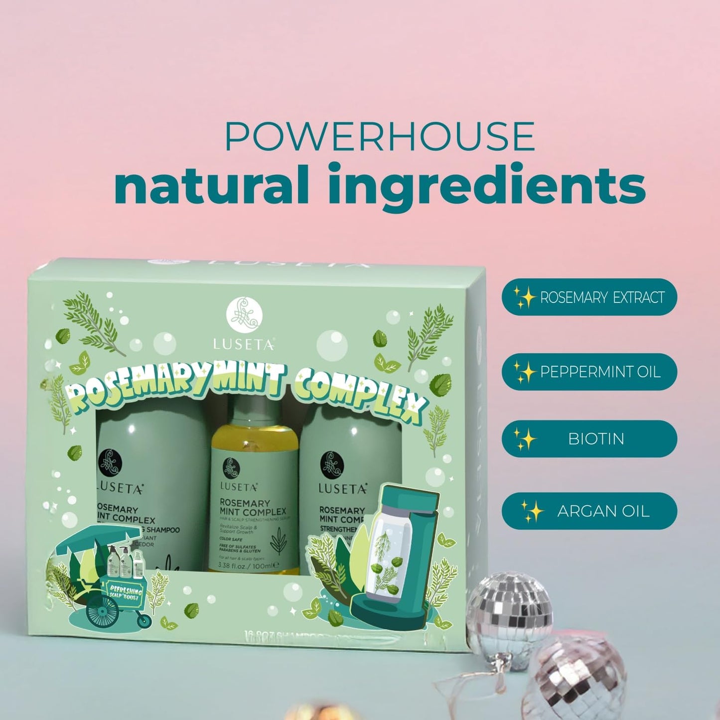 Luseta Rosemary Mint Shampoo and Conditioner 16.9oz and Hair Oil 3.38oz Trio Hair Care Set Nourishment & Smoothness for Thin Hair,Reduce Frizz and Add Beauty & Personal Care L LUSETA