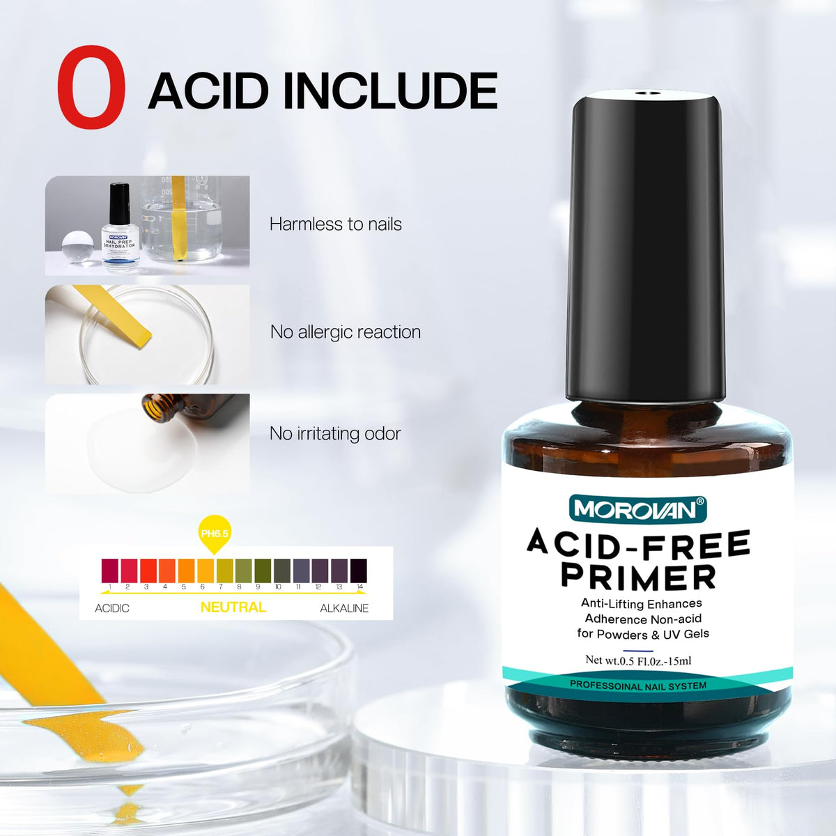 Morovan Professional Natural Nail Prep Dehydrate and Acid-Free Primer, Dehydrator for Acrylic and Gel Nail Polish, Non Acid Primer for UV Gels Fast
