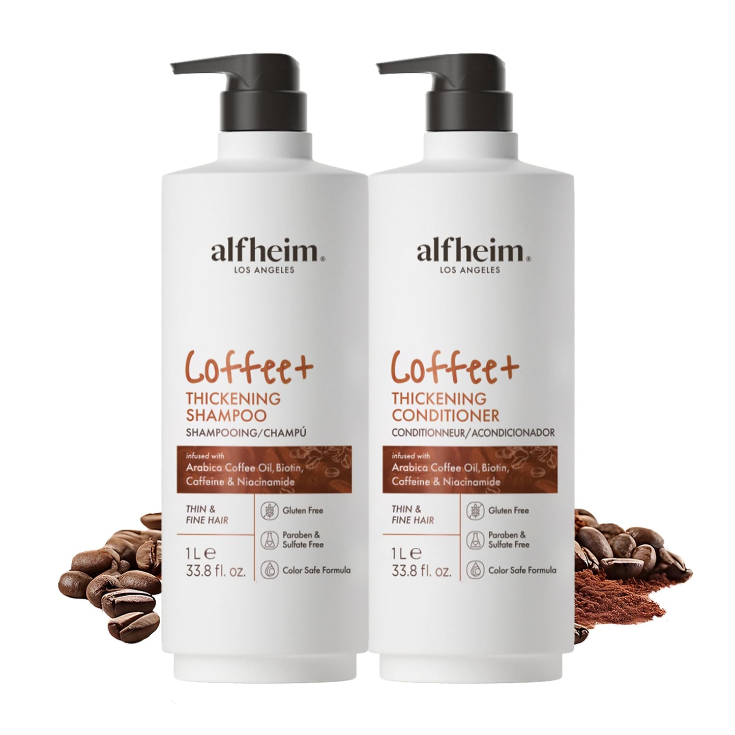 ALFHEIM Coffee+ Thickening Shampoo & Conditioner Set for Fine, Thin & Weak Hair with Caffeine, Biotin & Arabica Coffee Oil - Strengthening Beauty & Personal Care ALFHEIM