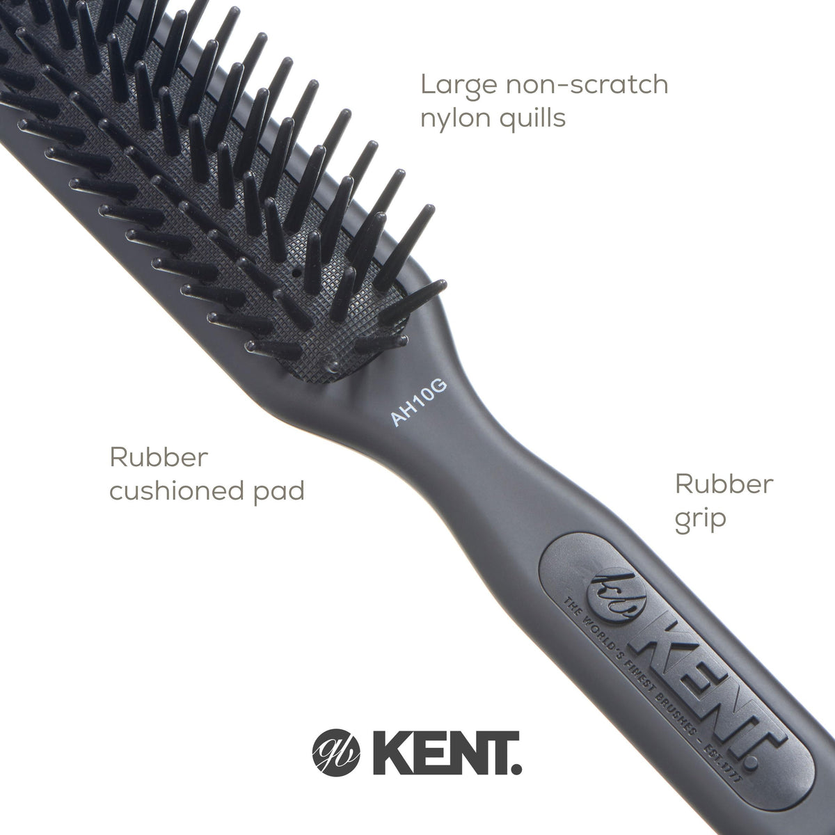 Kent AH10G Airhedz Pro Narrow Pin Hair Brush Narrow Cushion Paddle Brush - Taming Fat Pins, Detangling Long Thick and Curly Hair, Scalp Massager and