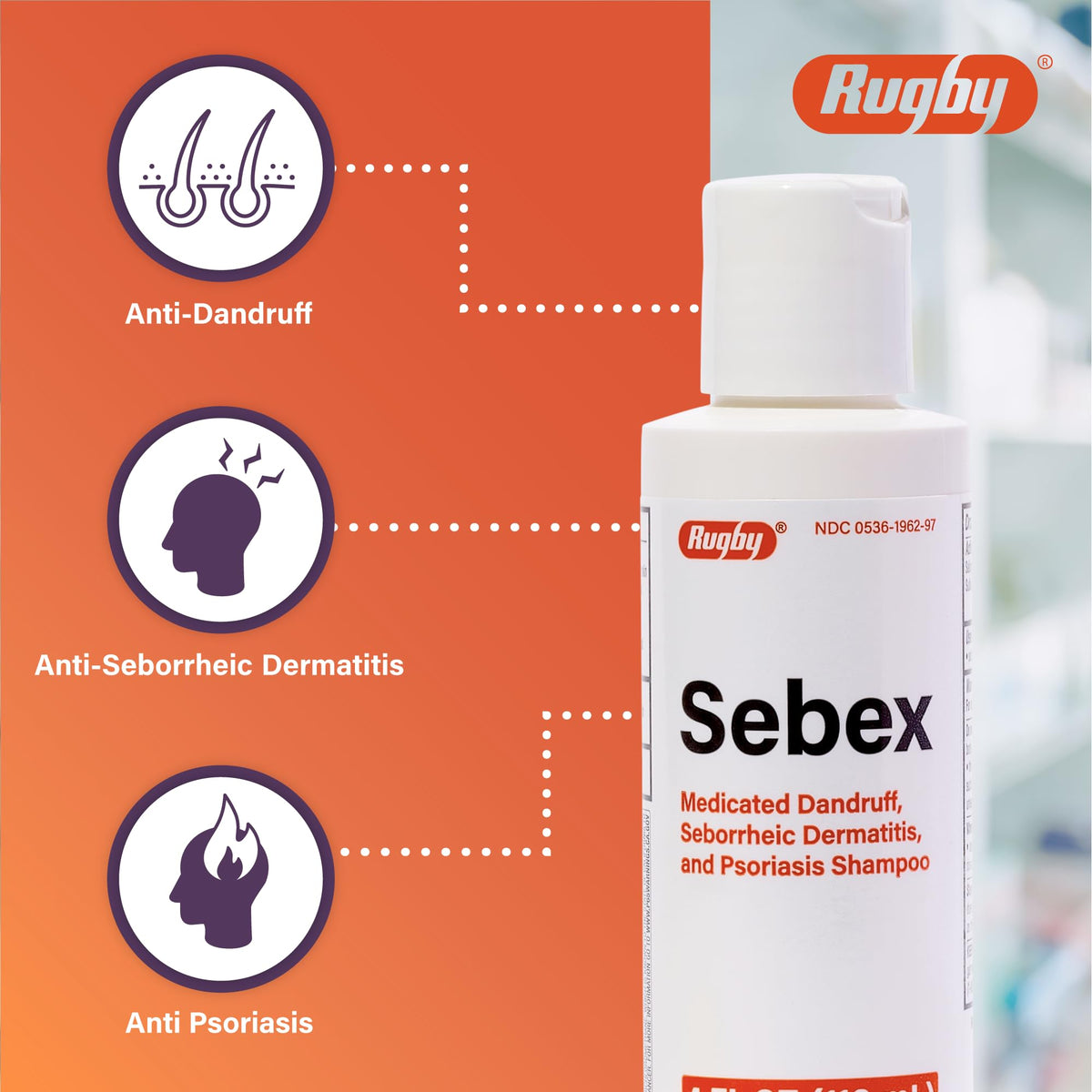 Rugby Sebex Medicated Shampoo, 2% Sulfur & Salicylic Acid, 4 Oz