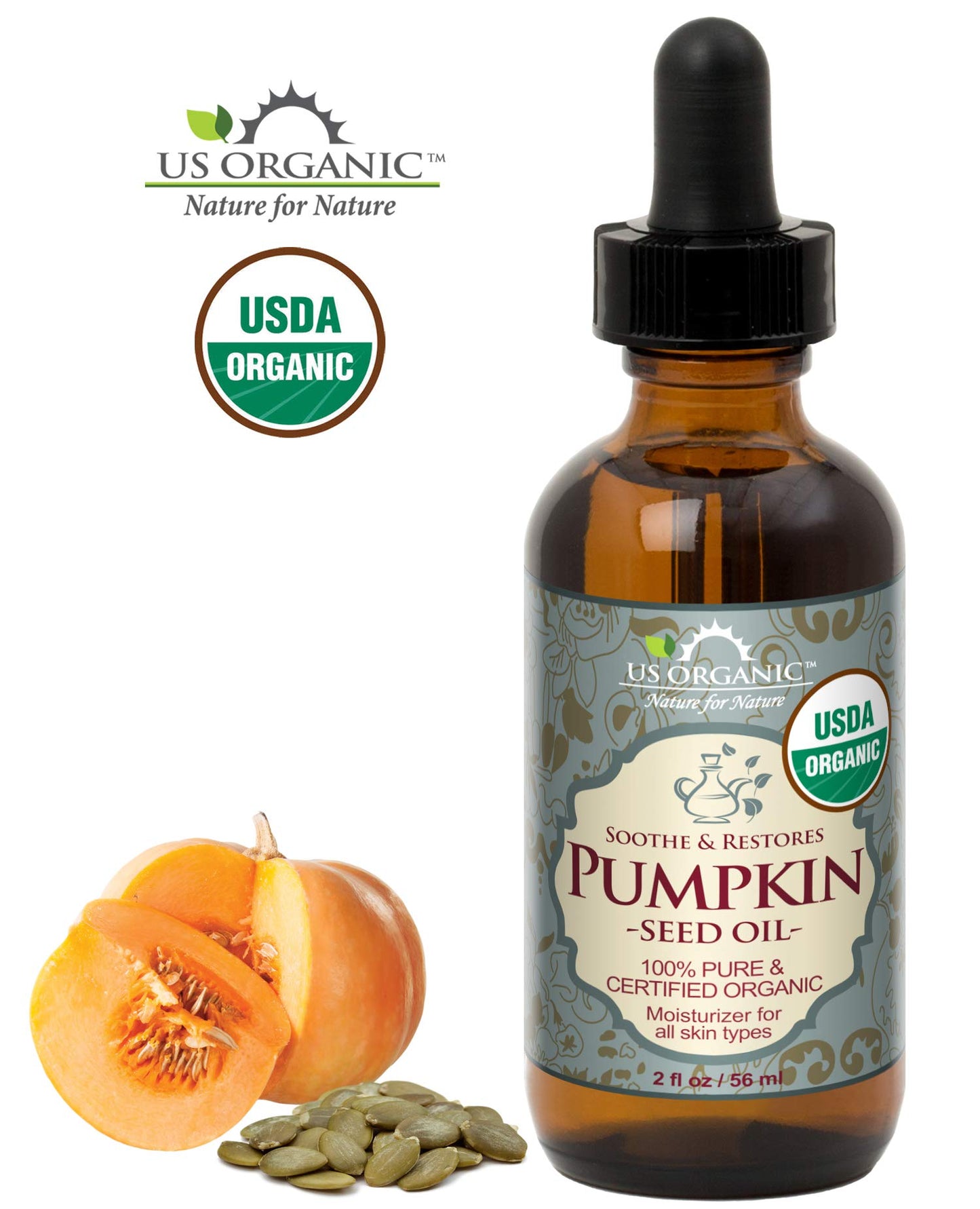 US Organic Pumpkin Seed Oil, USDA Certified Organic, Pure, Natural, Cold Pressed Virgin, Unrefined in Amber Glass Bottle w/Glass Eyedropper (Small (2 Beauty & Personal Care US Organic