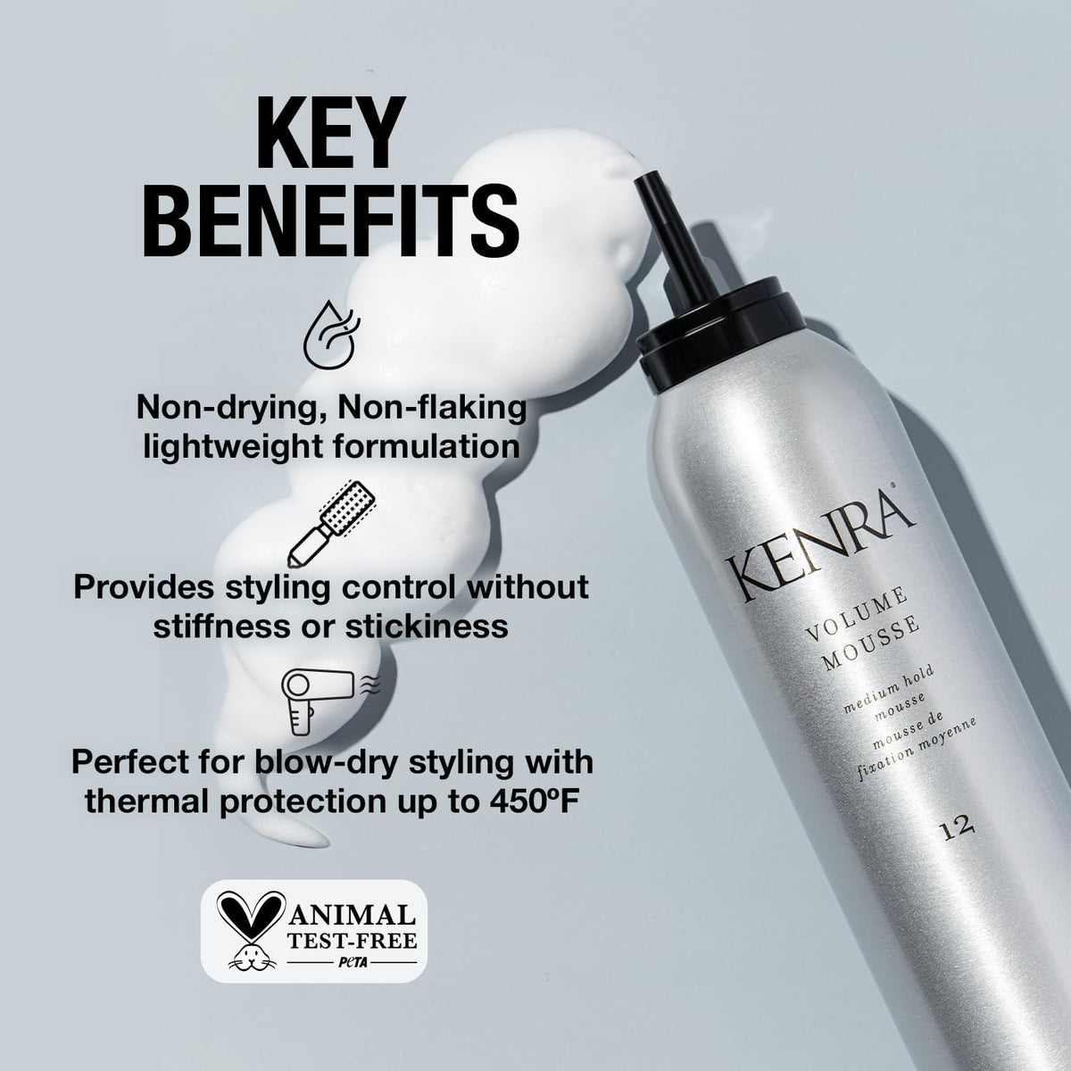 Kenra Volume Mousse 12 | Medium Hold Mousse | Non-Drying, Non-Flaking Lightweight Formulation |Styling Control Without Stiffness Or Stickiness | Tames