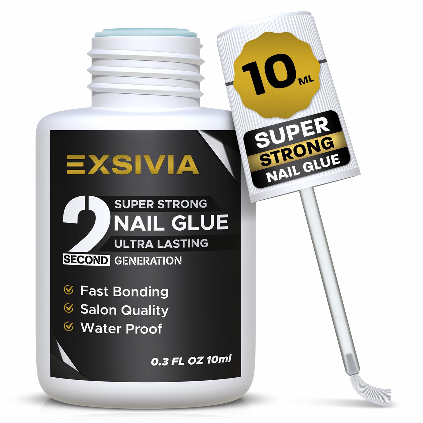 Super Strong Nail Glue for Press On Nails, Acrylic Nails & Nail Tips (10ml),Extra Strength Long Lasting Brush-On Adhesive, Mess-Free, No Dehydrator or Beauty and Personal Care EXSIVIA Default Title