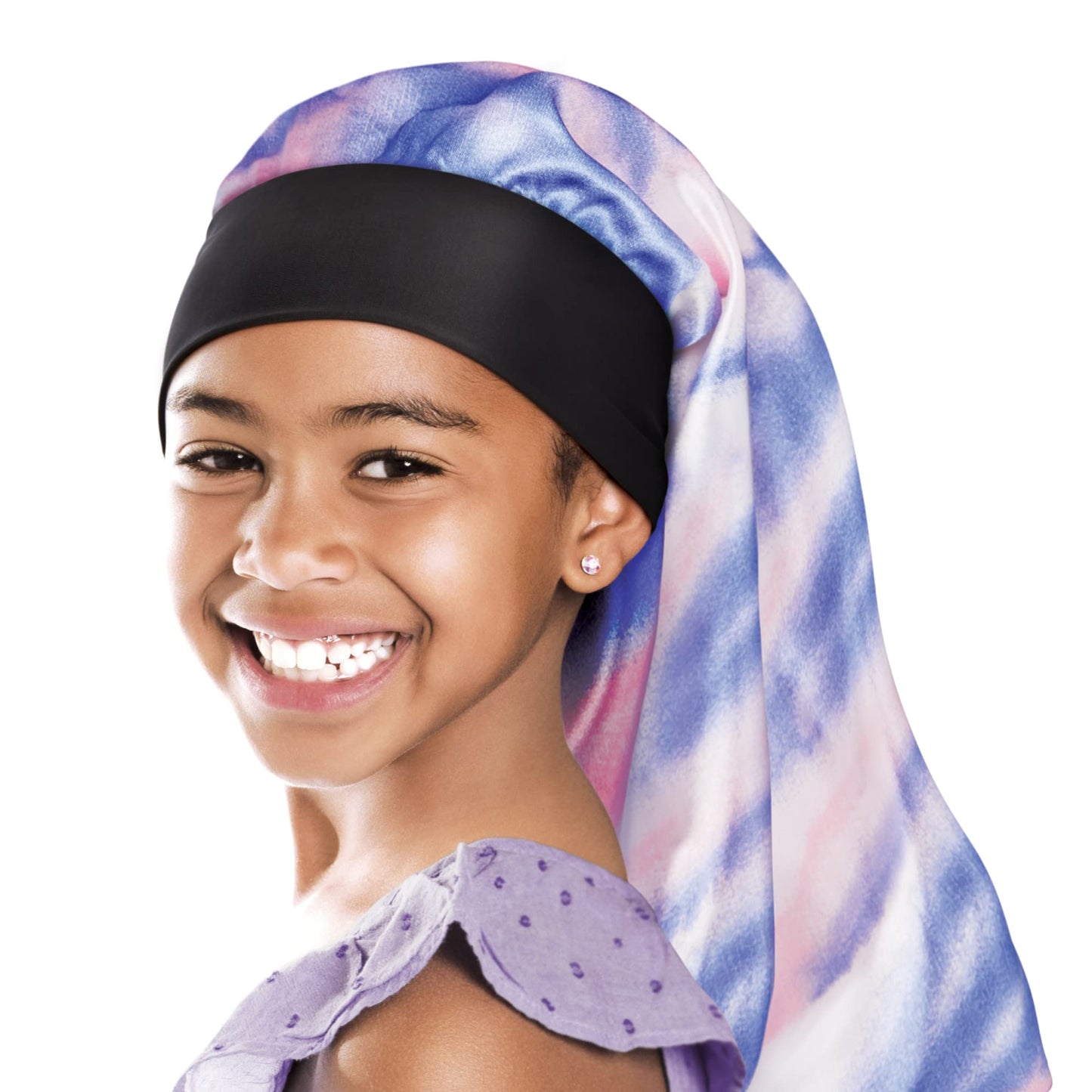Red by Kiss Kids Satin Braid Bonnet, Comfy Wide Band for long hair, long braids (Tie Dye Pink/Purple) Beauty and Personal Care Red by Kiss