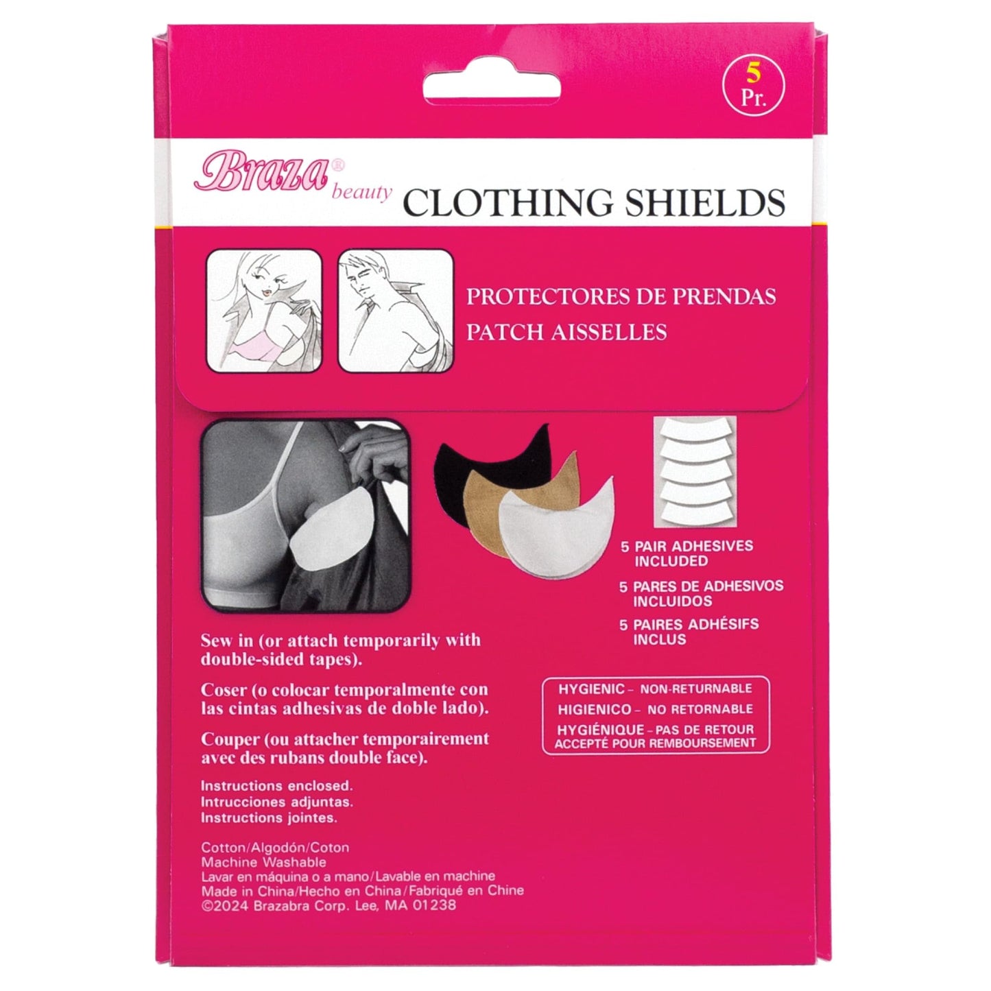 Braza Clothing Shields - Reusable Armpit Sweat Pads with 5 Pairs of Adhesive Strips - Washable Underarm Sweat Pads for Women Beauty and Personal Care Braza
