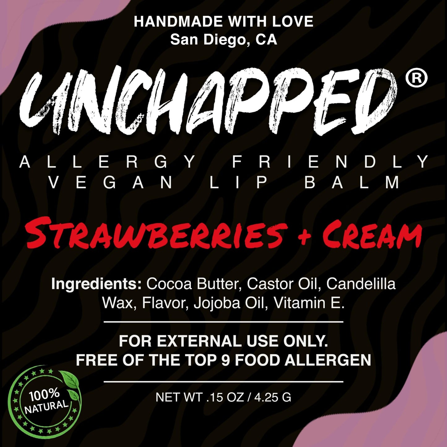 UNCHAPPED Vegan Lip Balm - All Natural and Free of Beeswax, Soy, Nut, and Top 9 Food Allergens (Strawberries and Cream) Beauty and Personal Care UNCHAPPED