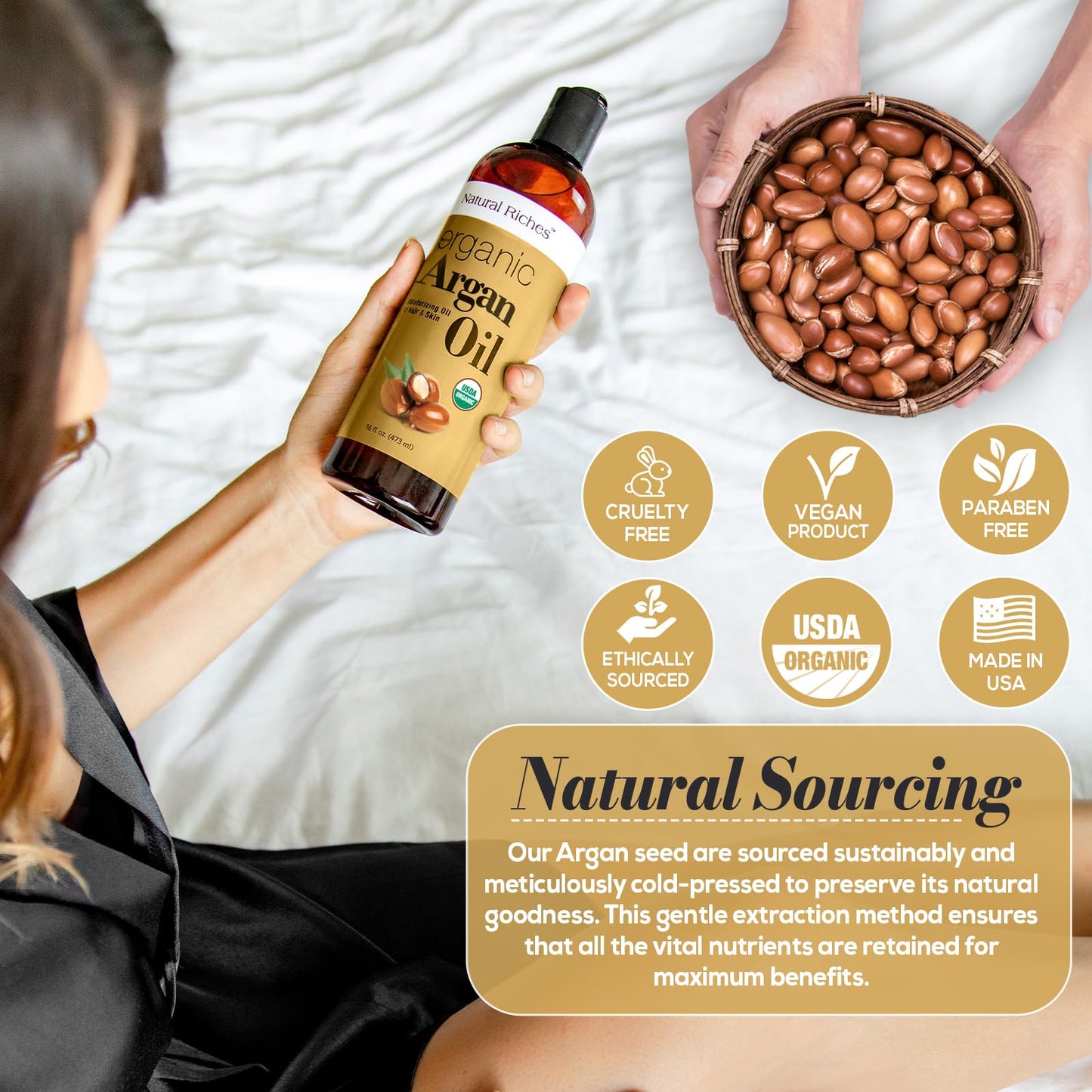 Natural Riches Organic Argan Oil of Morocco 16oz Penetrating Hair oil Deep Moisturizing Serum for Dry, Damaged & Coarse Hair pure Moroccanoil Cold Beauty & Personal Care Natural Riches
