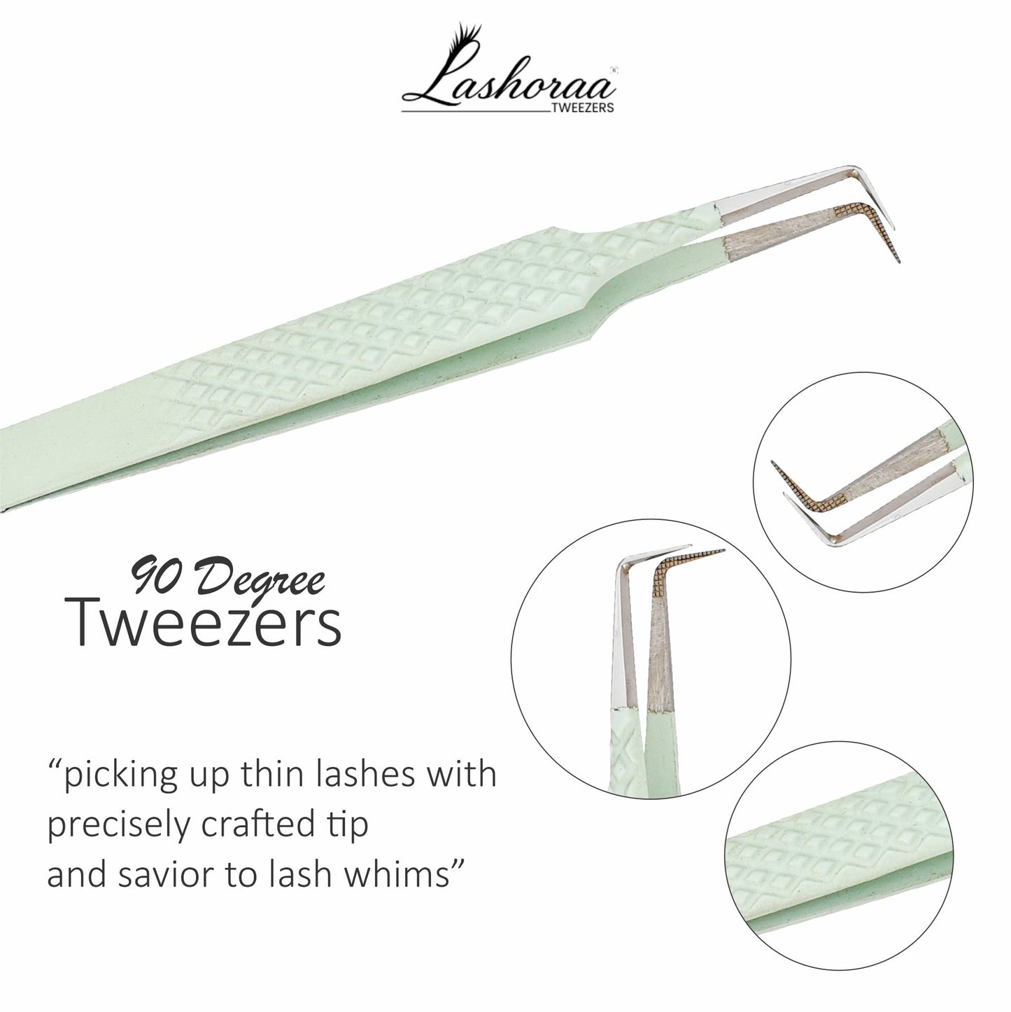 LASHORAA Lash Tweezers Set for Eyelash Extensions - 3 Piece Precision Fiber Tip Diamond Grip, Volume, L-Shape Boot, 90 Degree Tweezers - Includes Beauty and Personal Care LASHORAA
