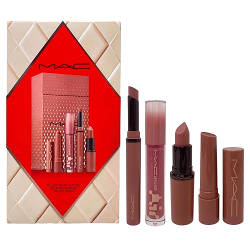 MAC M·A·C Cosmetics Holiday Exclusive Velvet Totally Teddy Lip 4-Piece Kit - Satin Lipstick, Plumping Gloss Stick, Slim Lipstick and Lip Gloss Beauty & Personal Care MAC