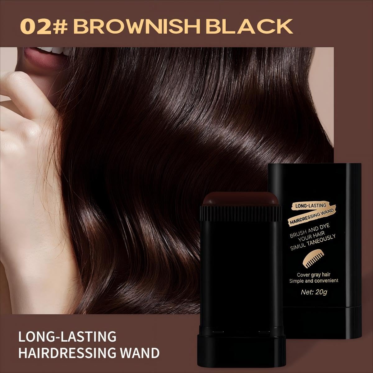 2-in-1 Hair Color Stick & Comb, Long-Lasting Waterproof Color,Sweat-Proof, Quick Root Touch-Up, Coloring Tool - For Women & Men (Brownish Black-2PCS) Beauty & Personal Care TABOUNTS