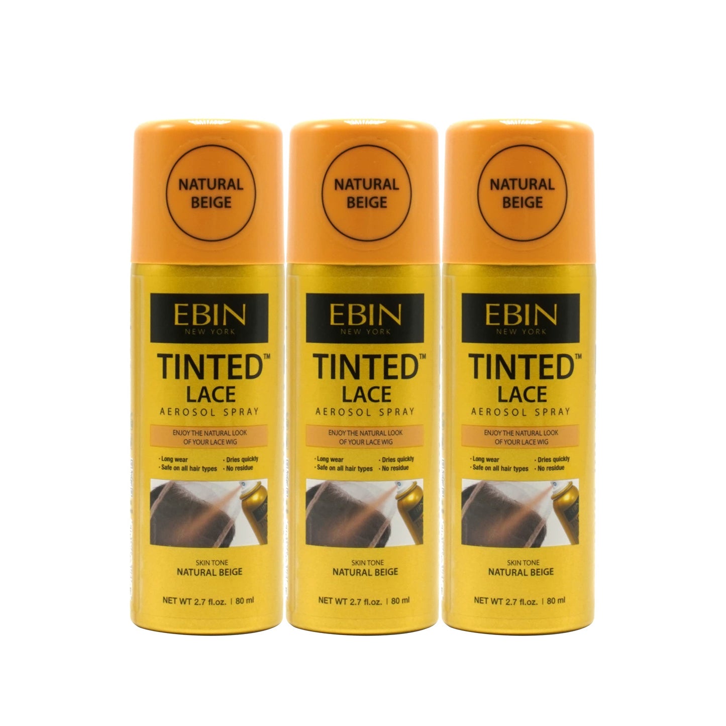 EBIN NEW YORK Tinted Lace Aerosol Spray 3pack - Natural Beige 2.7 Oz/ 80 mL | Quick Dry, Water-Resistant, No Residue, Even Spray, Matching Skin Tone Beauty & Personal Care EBIN NEW YORK