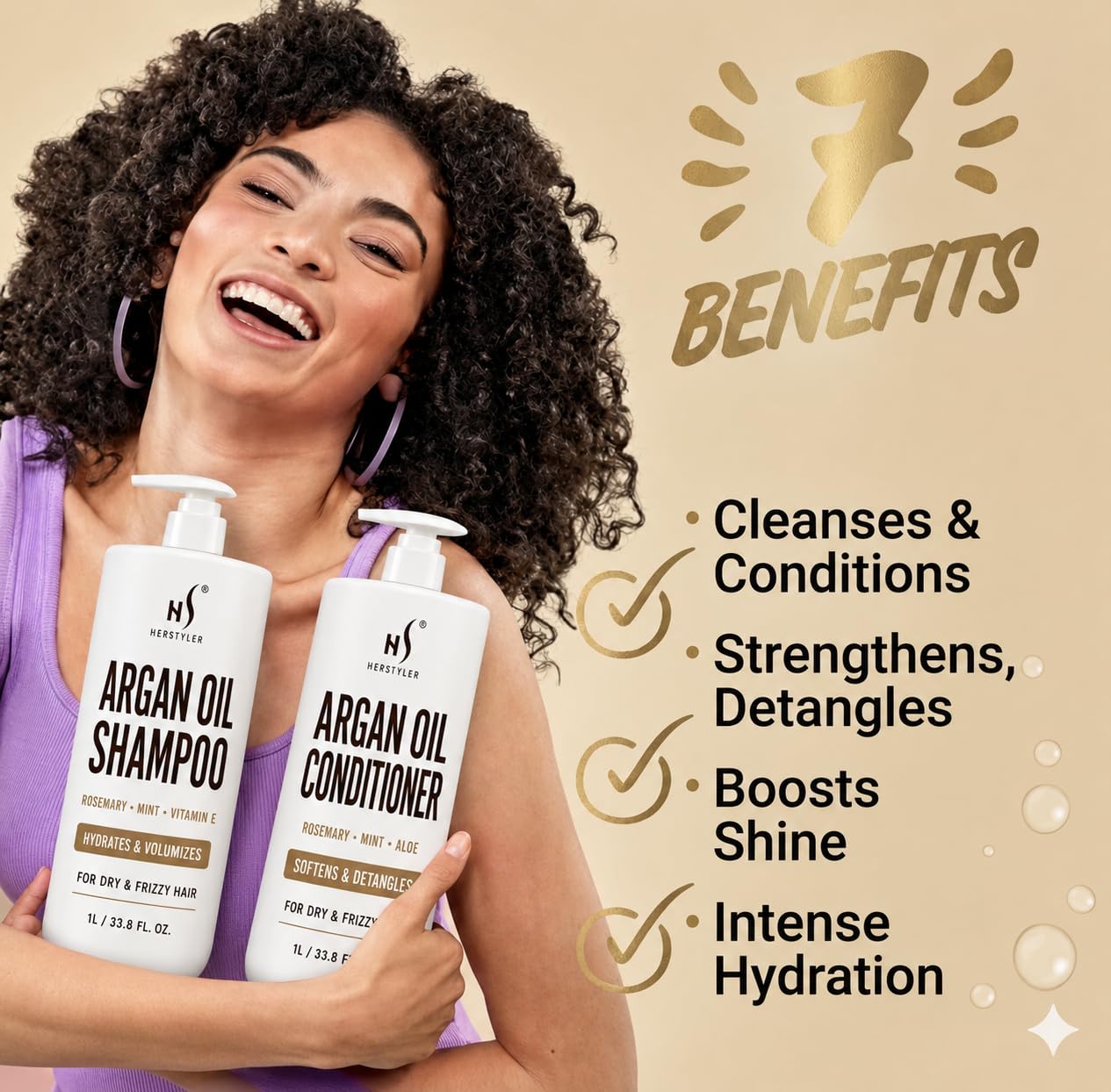 HerStyler Argan Oil Shampoo & Conditioner Set - Hydrating & Moisturizing for Dry, Damaged Hair - With Argan, Rosemary & Aloe - For Men & Women - 33.8 Beauty & Personal Care HerStyler