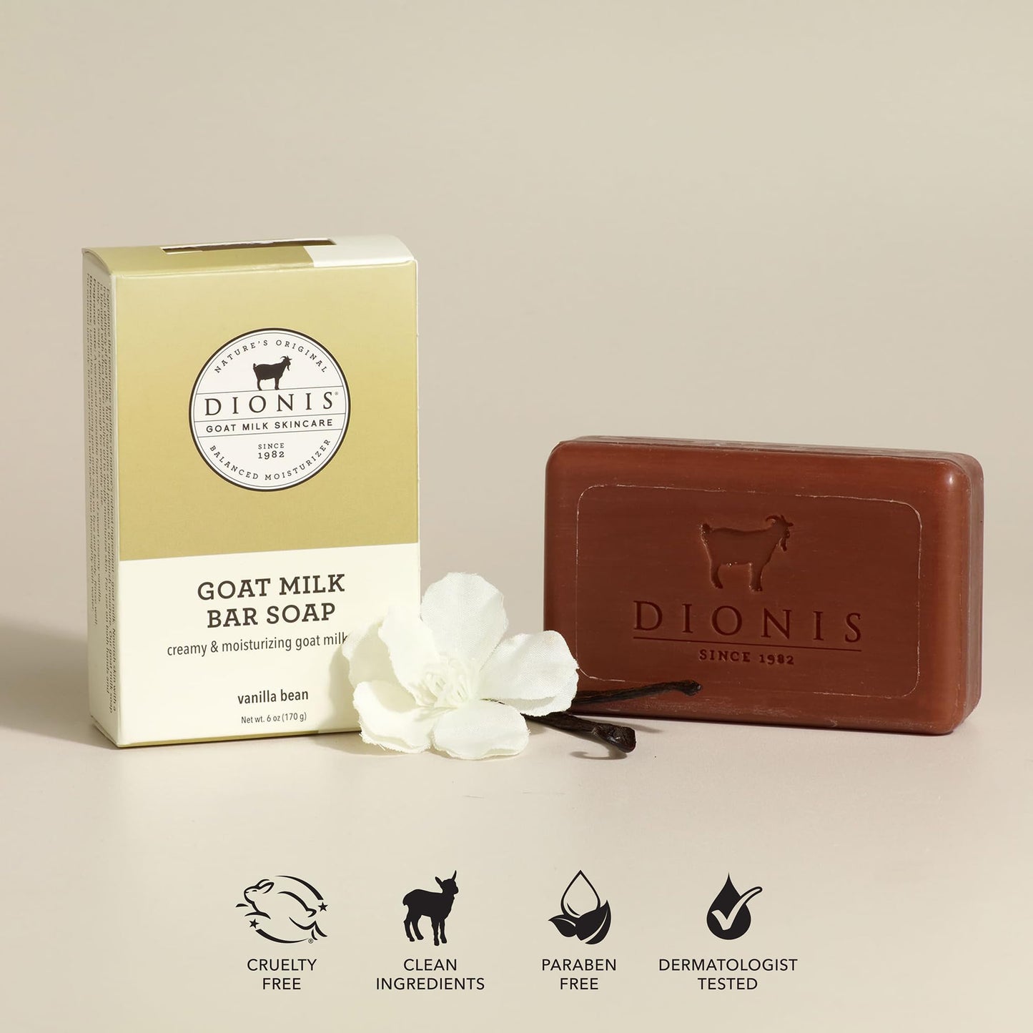 Dionis Goat Milk Skincare 6oz Vanilla Bean Scented Hand & Body Bar Soap - Moisturize, Restore, for All Skin Types, Non Greasy, No Residue - Cruelty Beauty & Personal Care Dionis