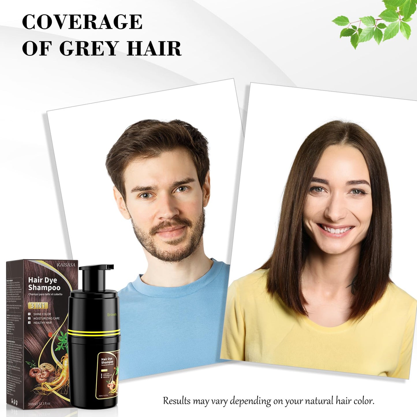 KAISASA Brown Hair Dye Shampoo 3 in 1, Hair Color Shampoo for Cover Grey Hair, Hair Dye Shampoo for Men and Women (Brown) Beauty and Personal Care KAISASA