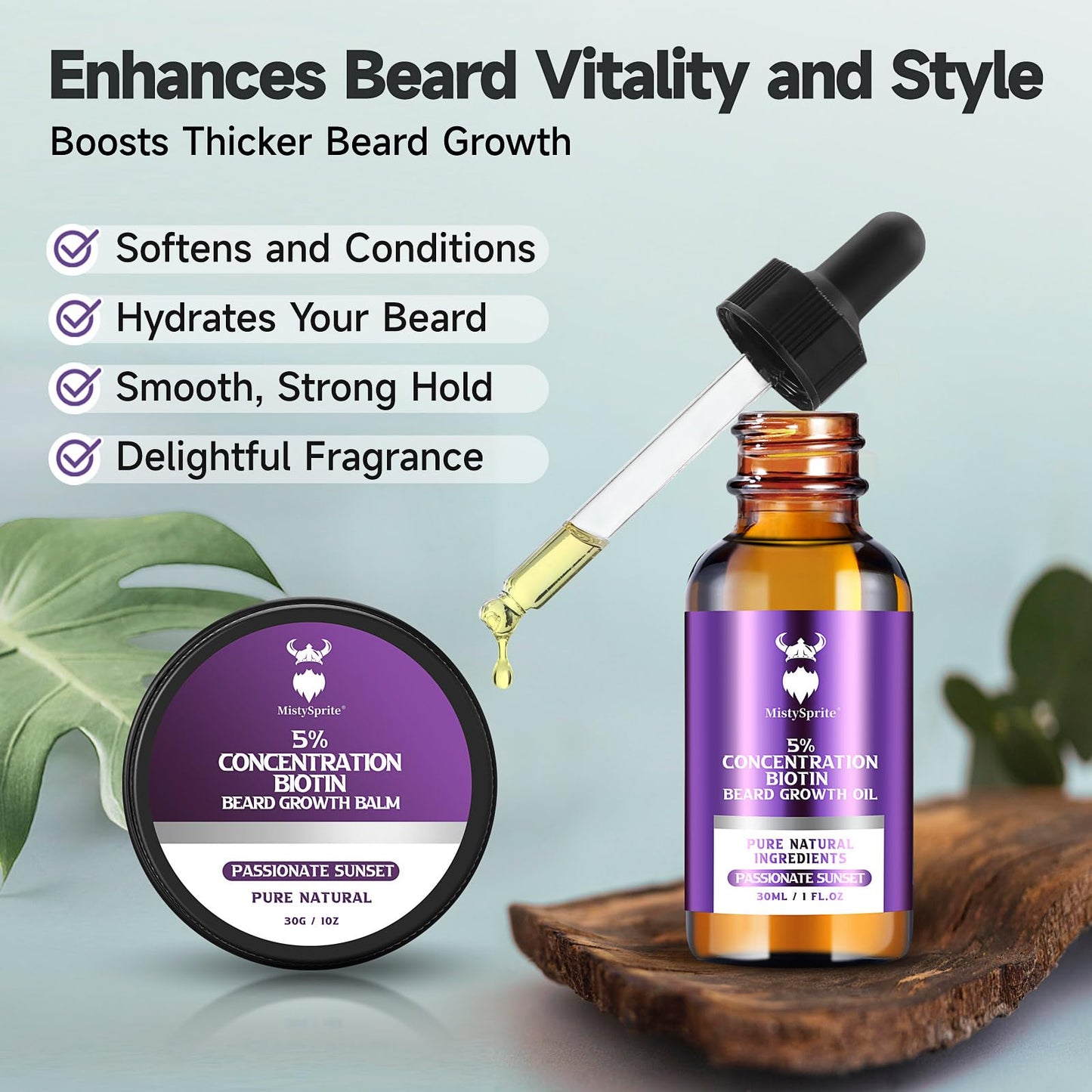 Beard Growth Kit - 5% Concentration Biotin Beard Oil for Men (2 oz) - Natural Mens Beard Oil with Argan Oil, Jojoba Oil and Vitamin, Beard Growth Beauty and Personal Care MistySprite