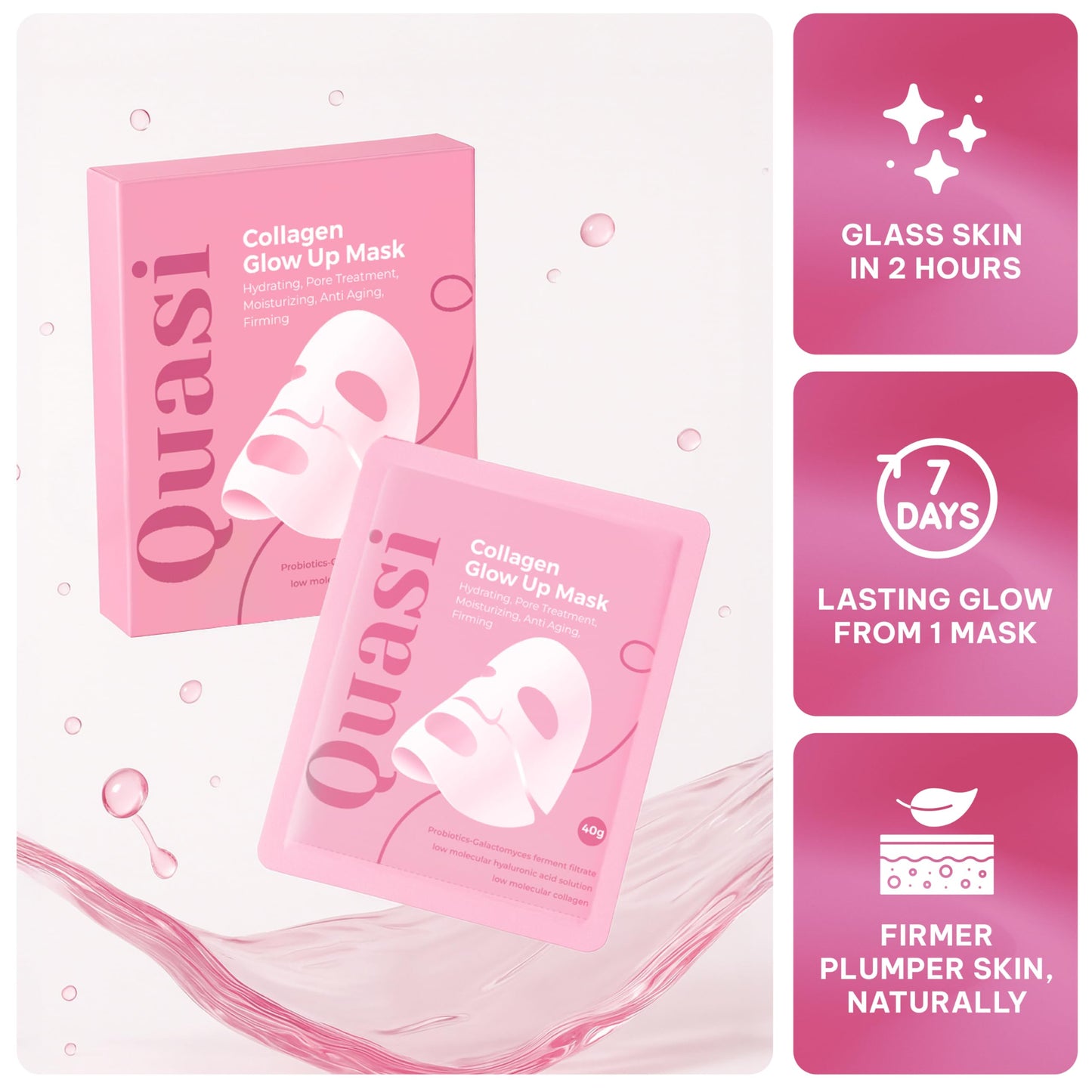 Quasi Bio-Collagen Face Mask Overnight - Hydrating Korean Sheet Mask - Niacinamide & Low Molecular Collagen - Firming & Smoothing Skincare for All Beauty and Personal Care Quasi
