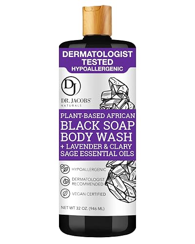Dr Jacobs Naturals Authentic African Black Liquid Soap with Lavender & Sage Scent All-In-One Face Wash, Sensitive Skin Body Wash, Shampoo, Shaving Beauty & Personal Care DR.JACOBS NATURALS