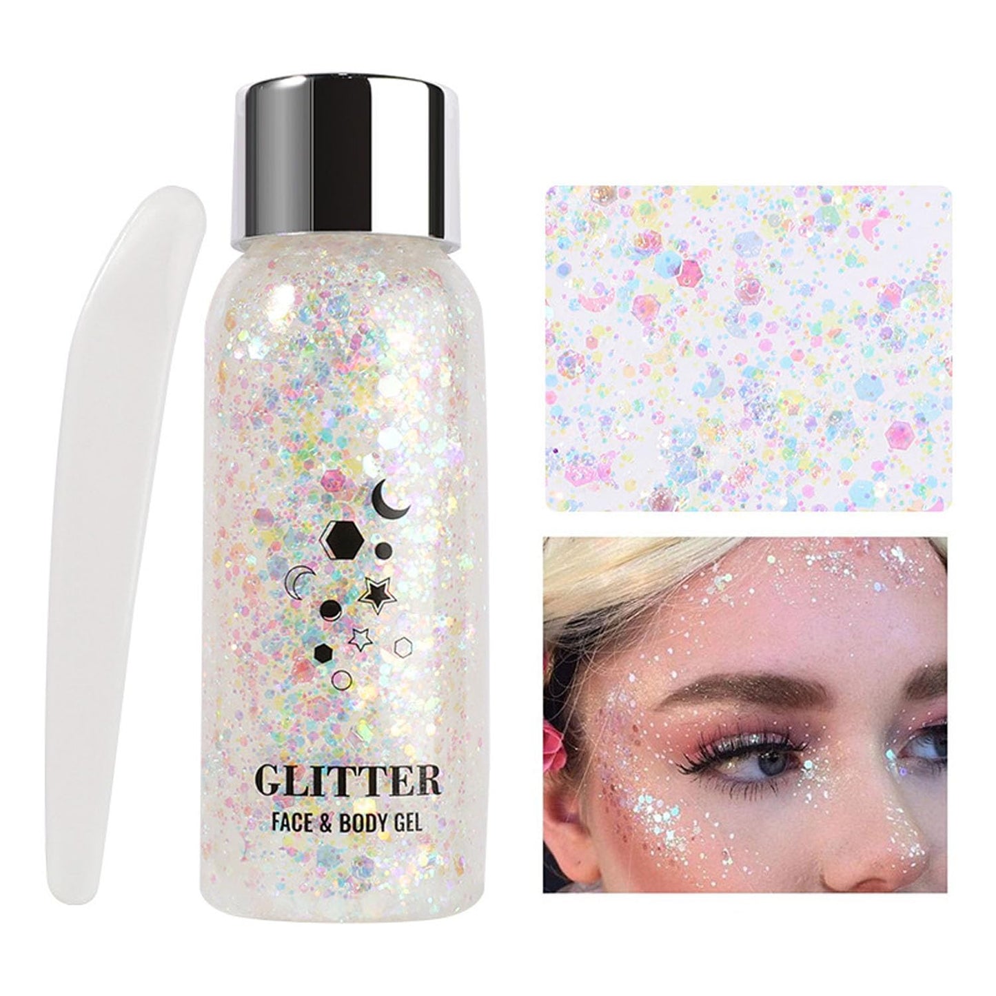 JUDEWY Body Glitter Gel, Face Glitter Body Glitter Glitter Liquid Eyeshadow, Face Hair Nail Glitter, Holographic Makeup Festival Glitter Makeup (01) Beauty & Personal Care JUDEWY