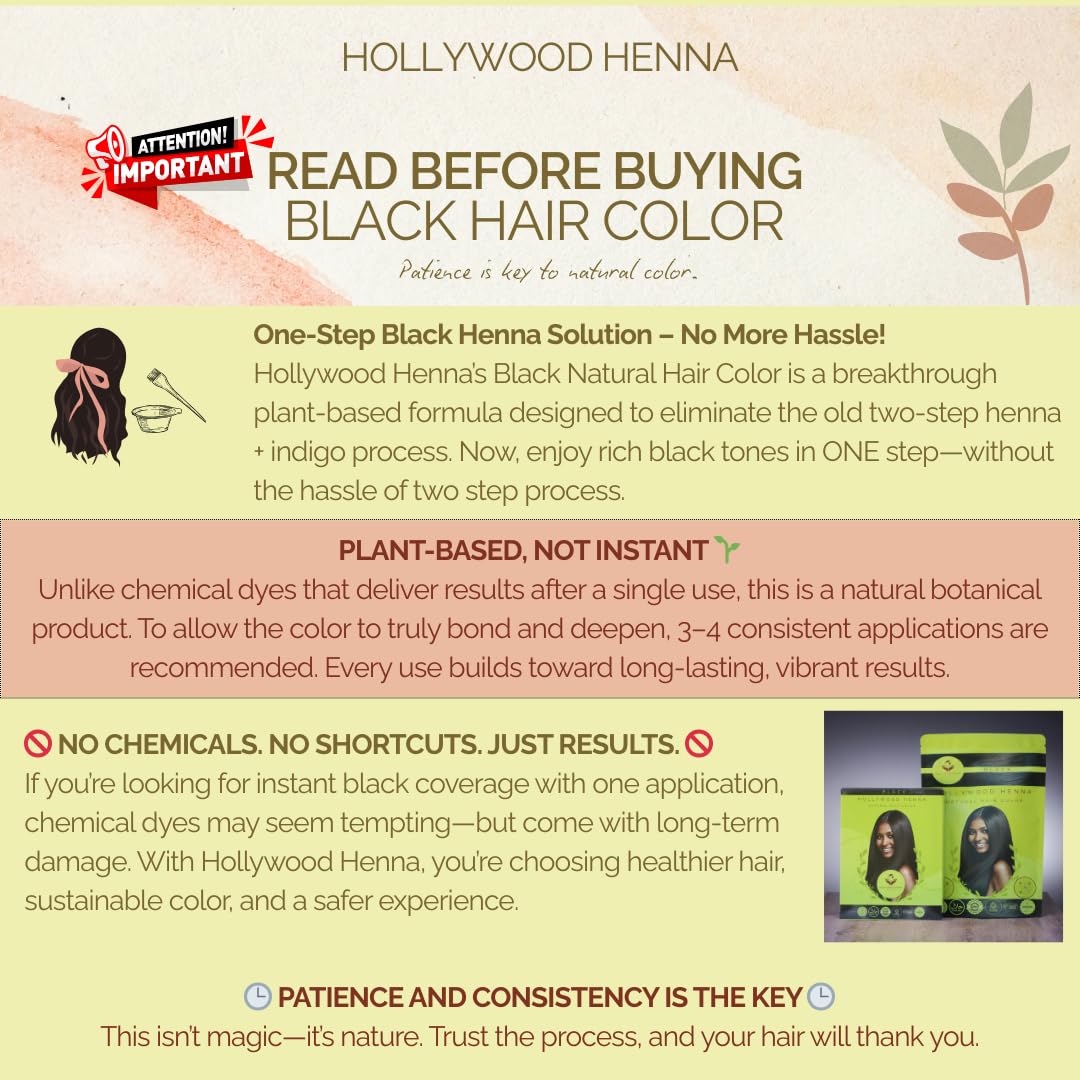 Hollywood Henna Hair Color Kit (Black) Organic Color Hair Beard Dye (Pack of 1-100g) Henna Based Hair Colors with Pure Herbs Free Chemicals Long Beauty & Personal Care Hollywood Henna