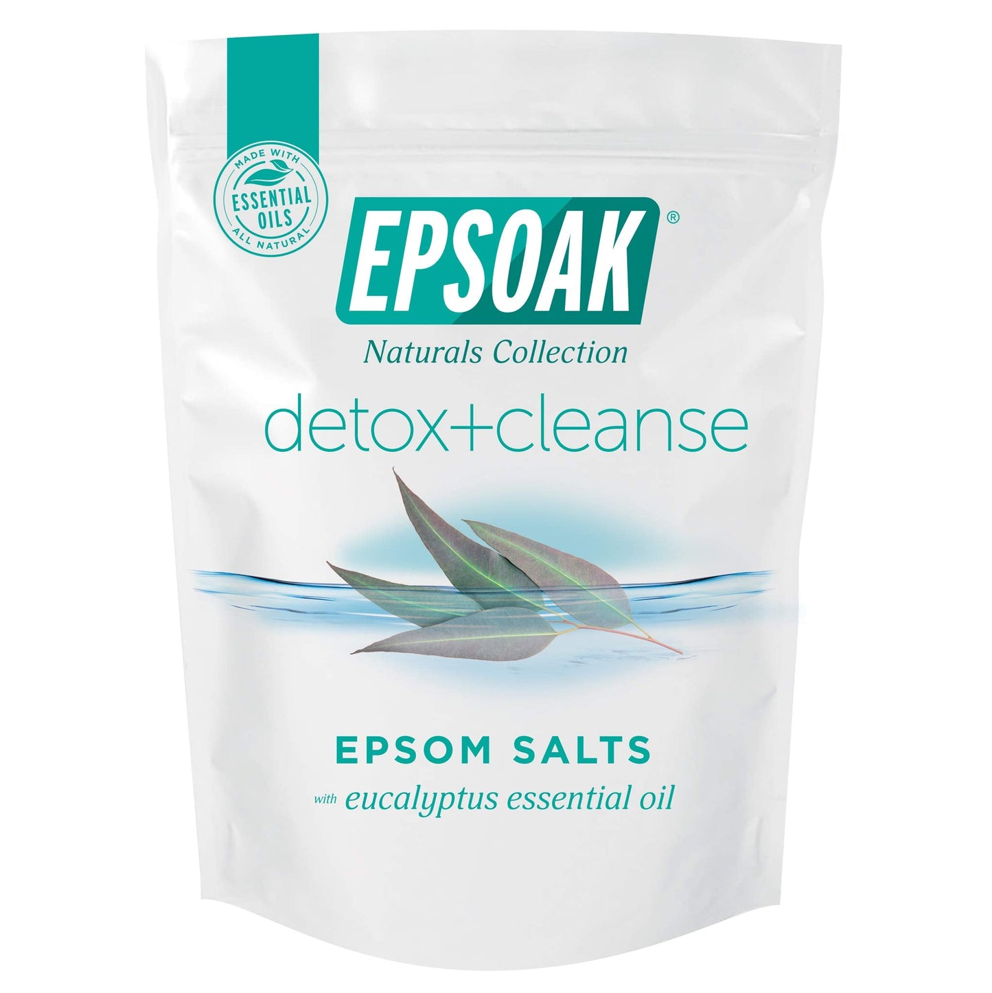 Epsoak Epsom Salt 2 lb. USP Magnesium Sulfate with Detox + Cleanse Scent Resealable Epsom Salt Bag, Made in The USA, Cruelty-Free Certified Beauty and Personal Care Epsoak