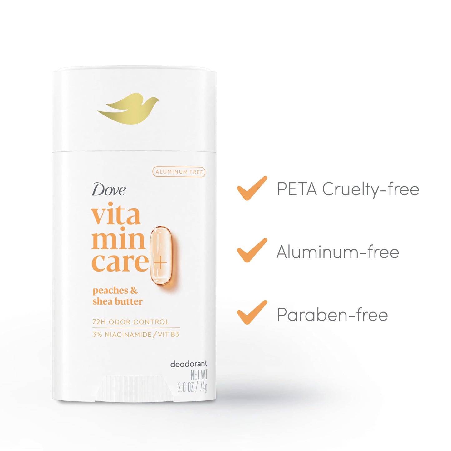 Dove VitaminCare+ Aluminum Free Deodorant Stick for 72H Odor Protection Peaches & Shea Butter Breathable Deodorant for Women 2.6 oz Beauty and Personal Care Dove