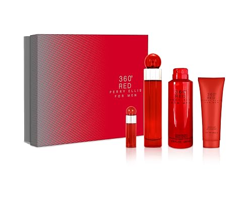 Perry Ellis 360 Red 3.4oz EDT Spray, 6oz Body Spray, 3oz Shower Gel, 7.5ml EDT Spray Men 4 Pc Gift Set Beauty & Personal Care Perry Ellis