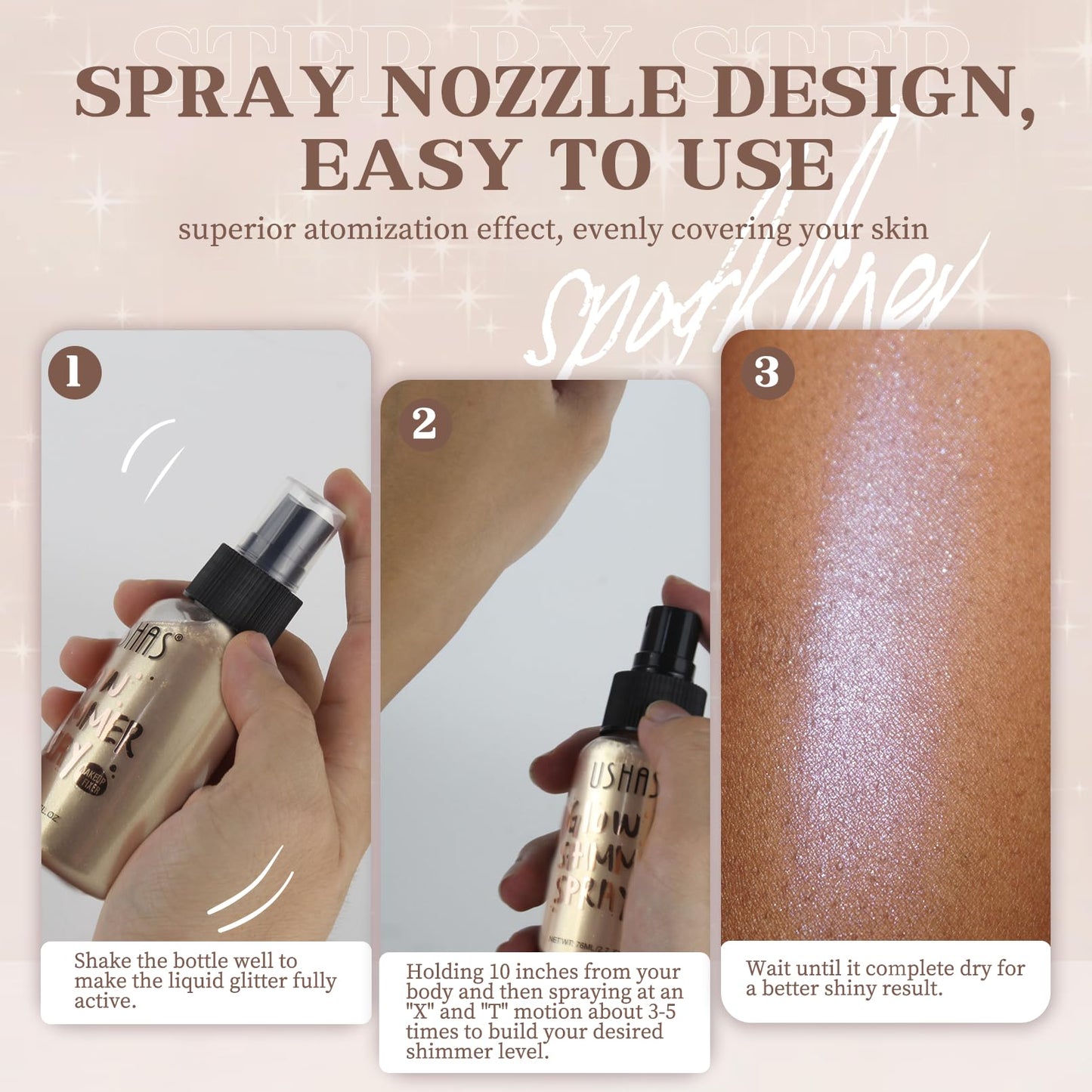 Body Glitter Spray, Body Shimmer Spray Quick Drying Body Glow Shimmer Long-Lasting Shiny Glitter for Women Men for Party, Concert 2.6 Fl Oz. (Light Beauty & Personal Care BRIMFULITE