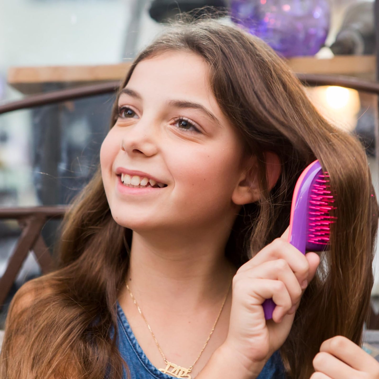 Michel Mercier The Girlie Detangle Brush - Painless Detangling Brush - Easy Grip Hair Brush Design - Thick and Curly Hair - Pink-Purple - 1 pc Beauty & Personal Care Michel Mercier