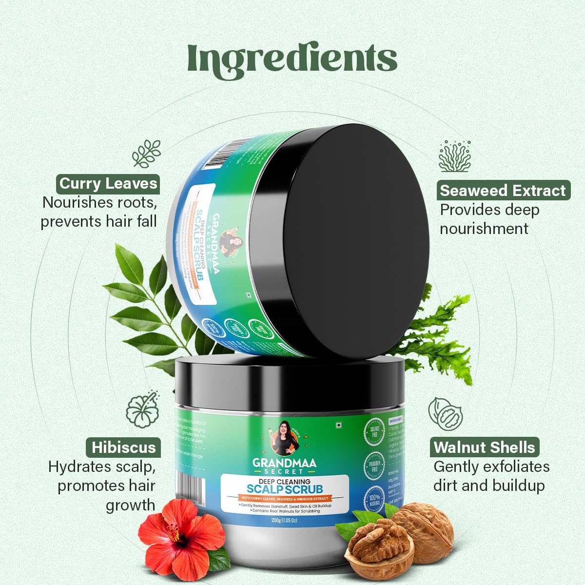 NIDHI’S GRANDMAA SECRET Scalp Scrub - Natural Curry Leaves & Seaweed Scalp Scrub for Dandruff, Buildup, Dead Skin - Cleansing and Exfoliating Dry Beauty & Personal Care NIDHI’S GRANDMAA SECRET