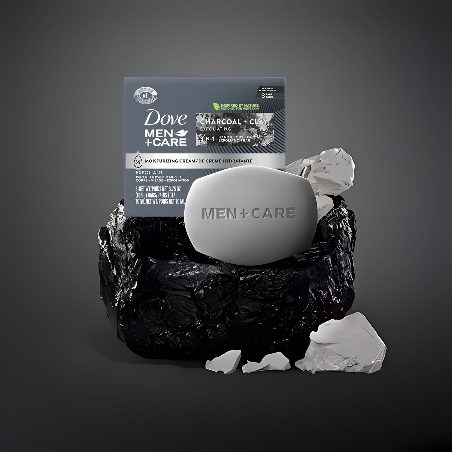 Dove Men + Care Bar Soap Charcoal Clay, 12 Count, 3 in 1 Body Face and Hand Exfoliating, Purifying Bar Soaps for Men, Plant Based with Essential Oils Beauty & Personal Care Dove