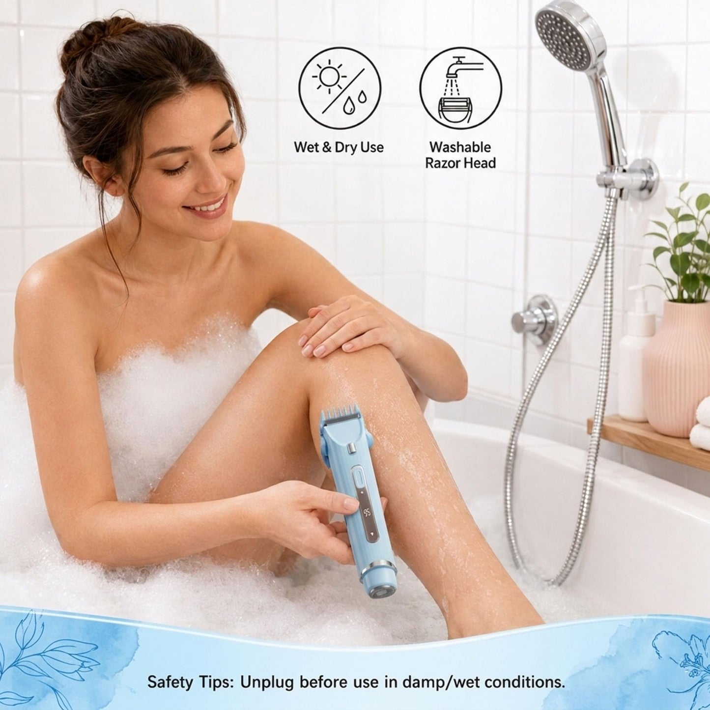 OGLEA Bikini Trimmer for Women, 2 in 1 Electric Razor with LED Light & Battery Display, Rechargeable Cordless Hair Trimmer for Face Underarm Pubic Beauty and Personal Care OGLEA