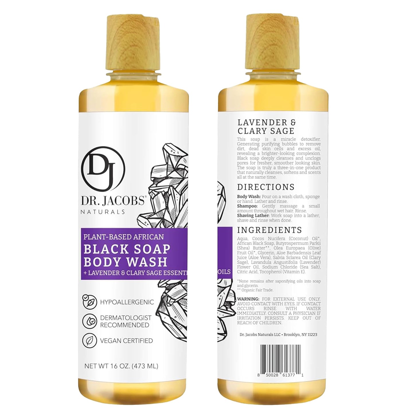Dr Jacobs Naturals Authentic African Black Liquid Soap with Lavender & Sage Scent | All-In-One Face Wash, Sensitive Skin Body Wash, Shampoo, Shaving Beauty & Personal Care DR.JACOBS NATURALS