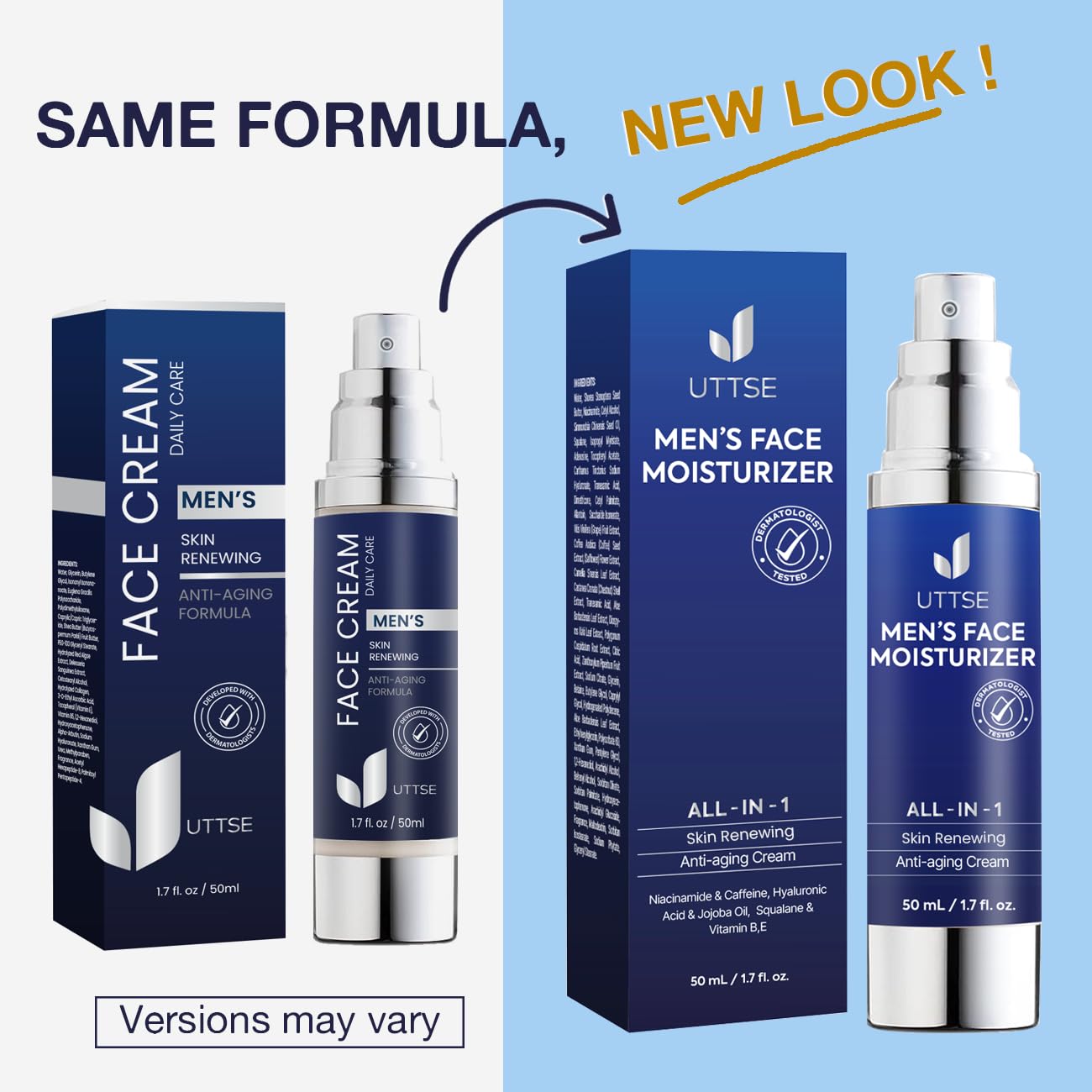 6-in-1 Face Cream for Men: Anti Aging & Wrinkle Cream for Men with Collagen, Hyaluronic Acid, Vitamins E & B, Shea Butter - Dark Spots Remover & Eye Beauty & Personal Care Uttse
