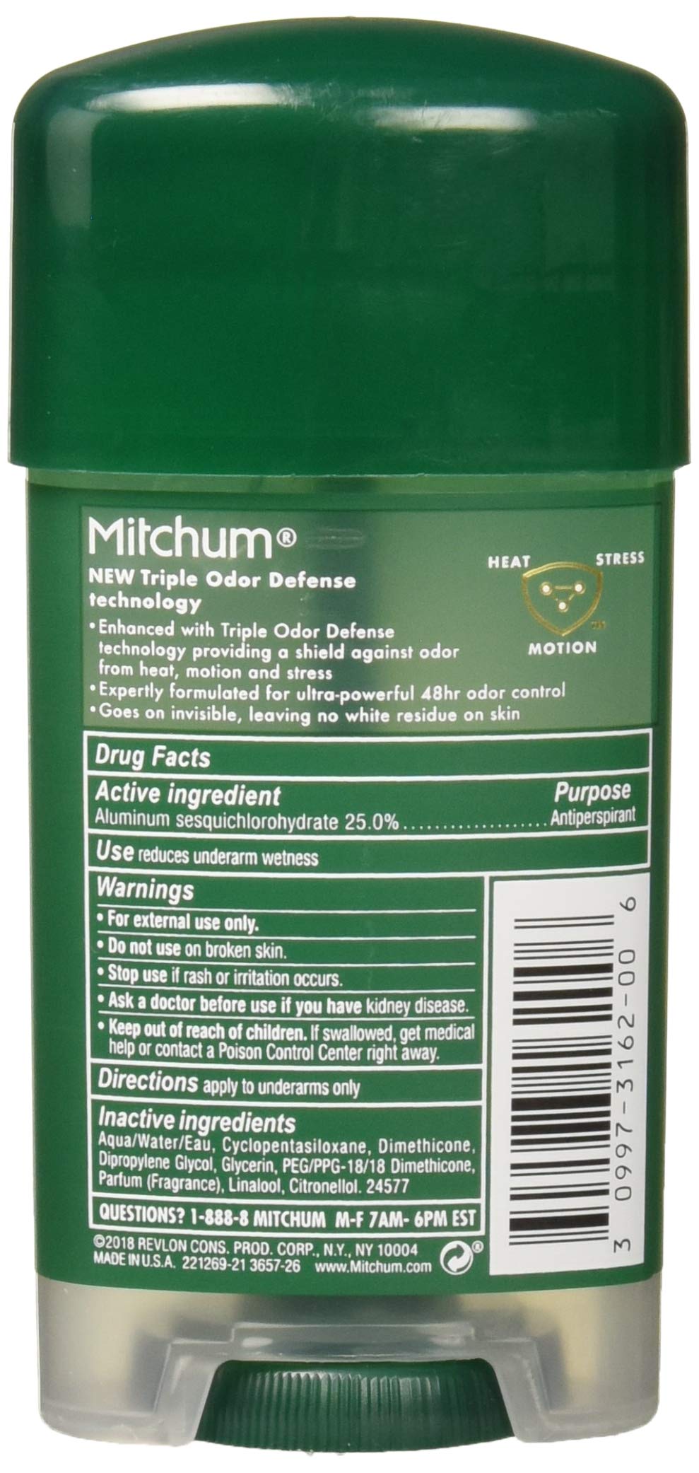 Mitchum Antiperspirant Deodorant Stick for Men, Triple Odor Defense Gel, 48 Hr Protection, Dermatologist Tested, Sport,green 2.25 oz (pack of 2) Beauty and Personal Care Mitchum