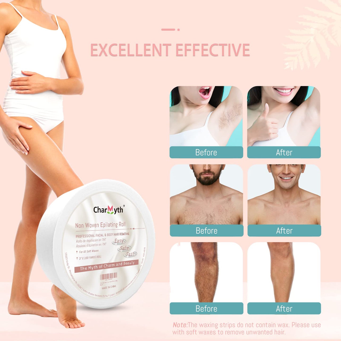 Charmyth Wax Strips Epilating Roll Non Woven Disposable for Body & Face 100 Yard Hair Removal Waxing Strips Beauty & Personal Care Charmyth