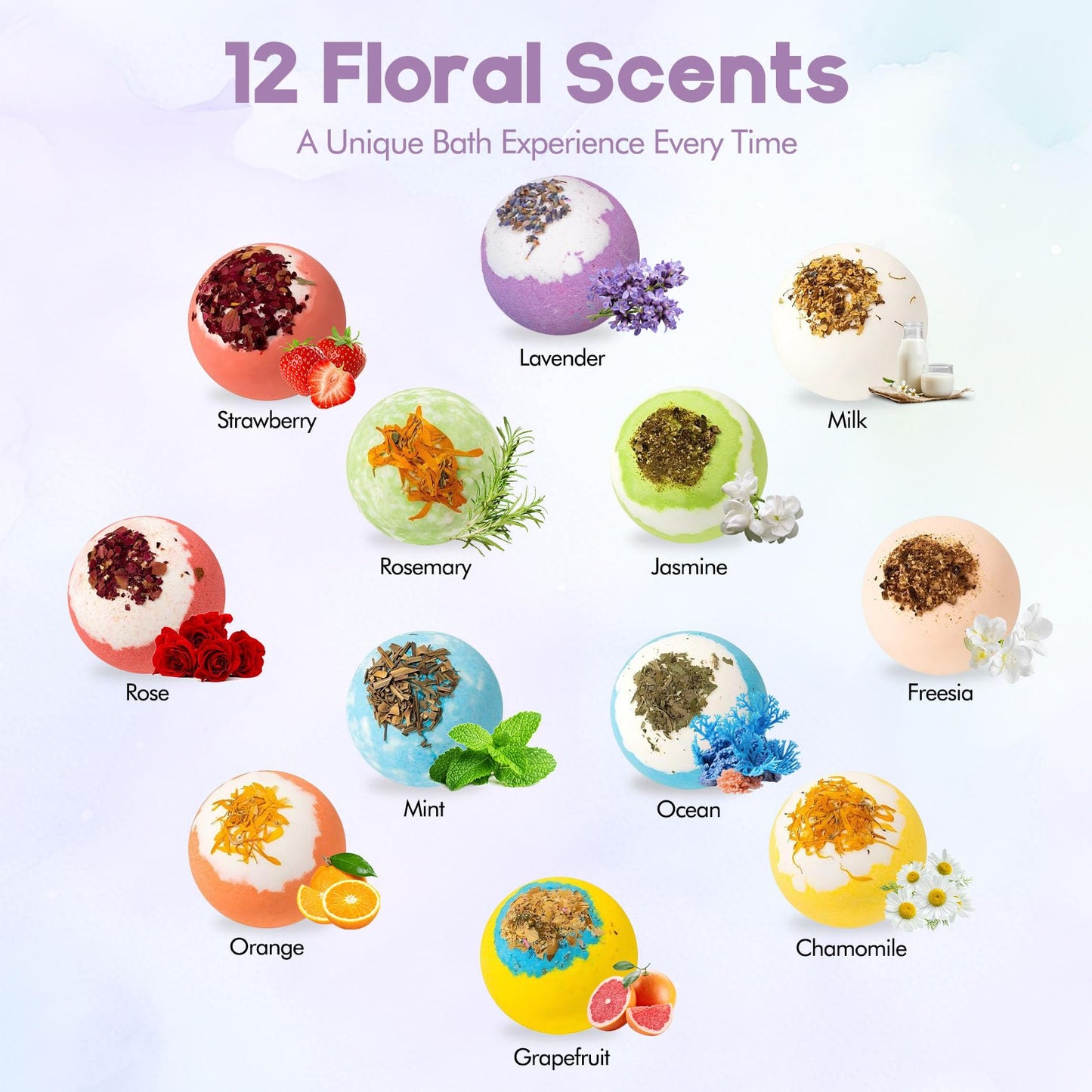 12 Floral Bath Bombs Gift Set with Real Dried Flowers, Natural Essential Oils & Shea Butter, Skin-Softening Bubble Bath Fizzies, Relaxing Spa Gifts Beauty and Personal Care EDSRDRUS