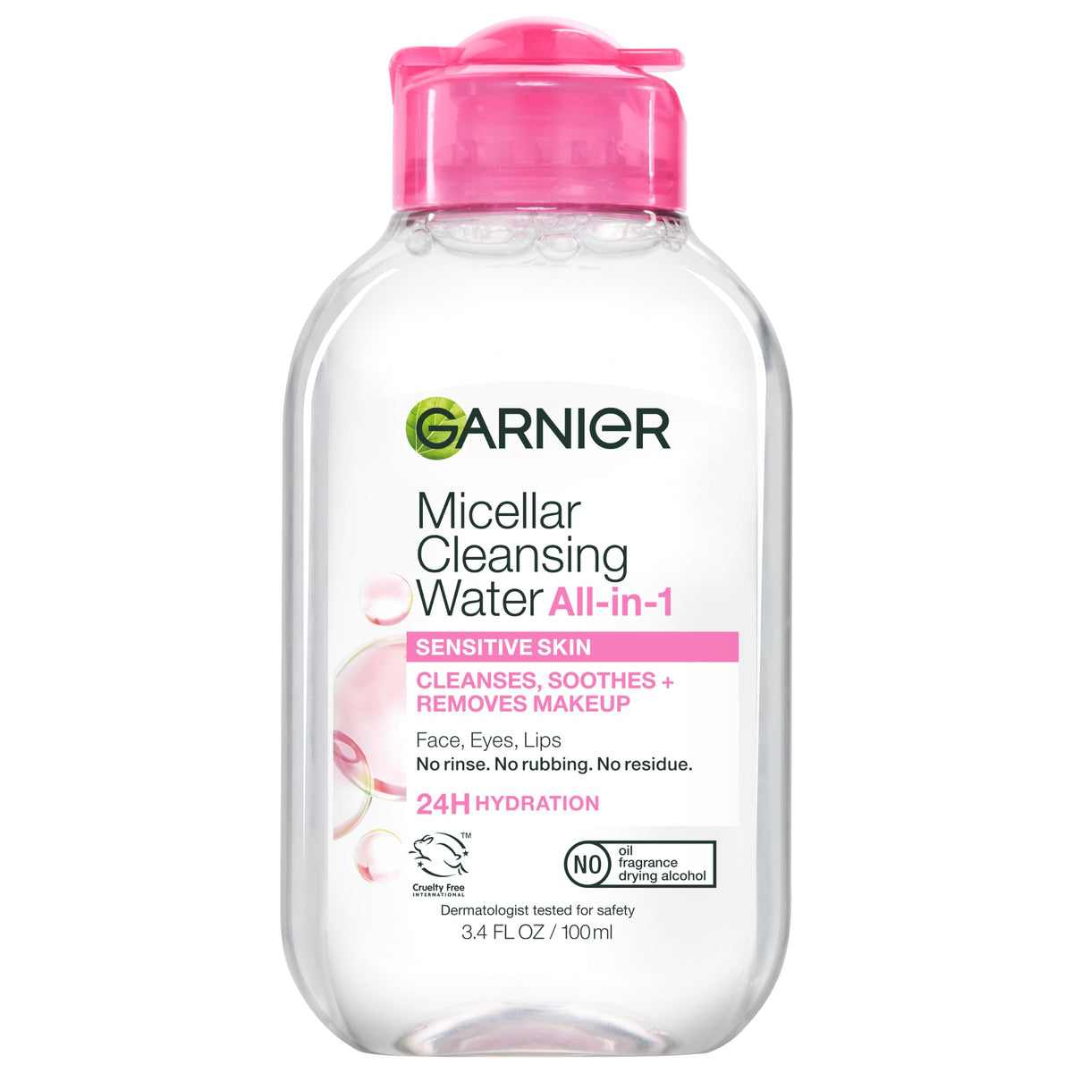 Garnier Micellar Cleansing Water, All-in-1 Makeup Remover and Facial Cleanser, For All Skin Types, 3.4 Fl Oz (100mL), 1 Count (Packaging May Vary)